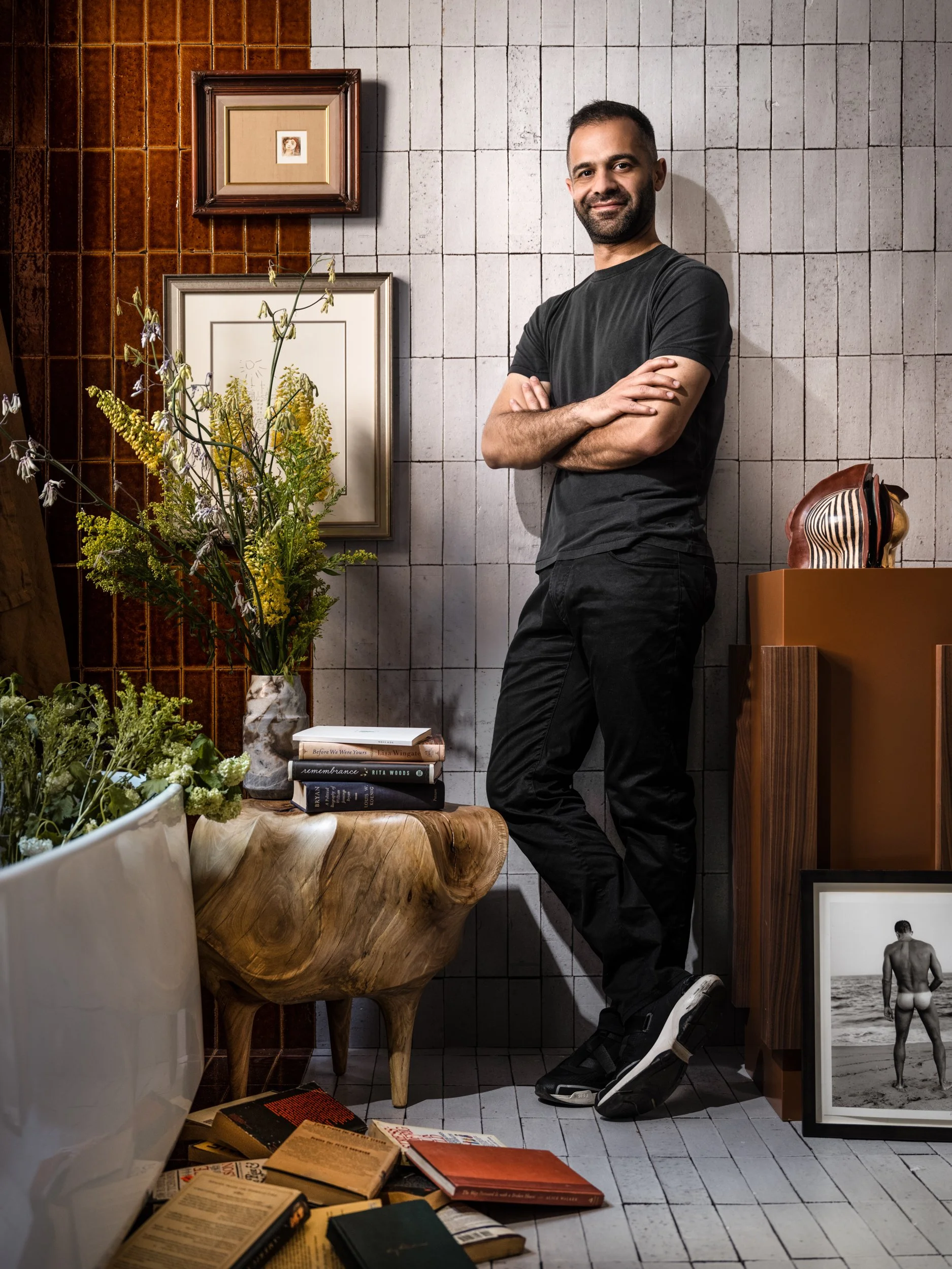 Portrait of designer Ahmad AbouZanat at his Kips bay show house project in New York, photographed by Joseph Kramm