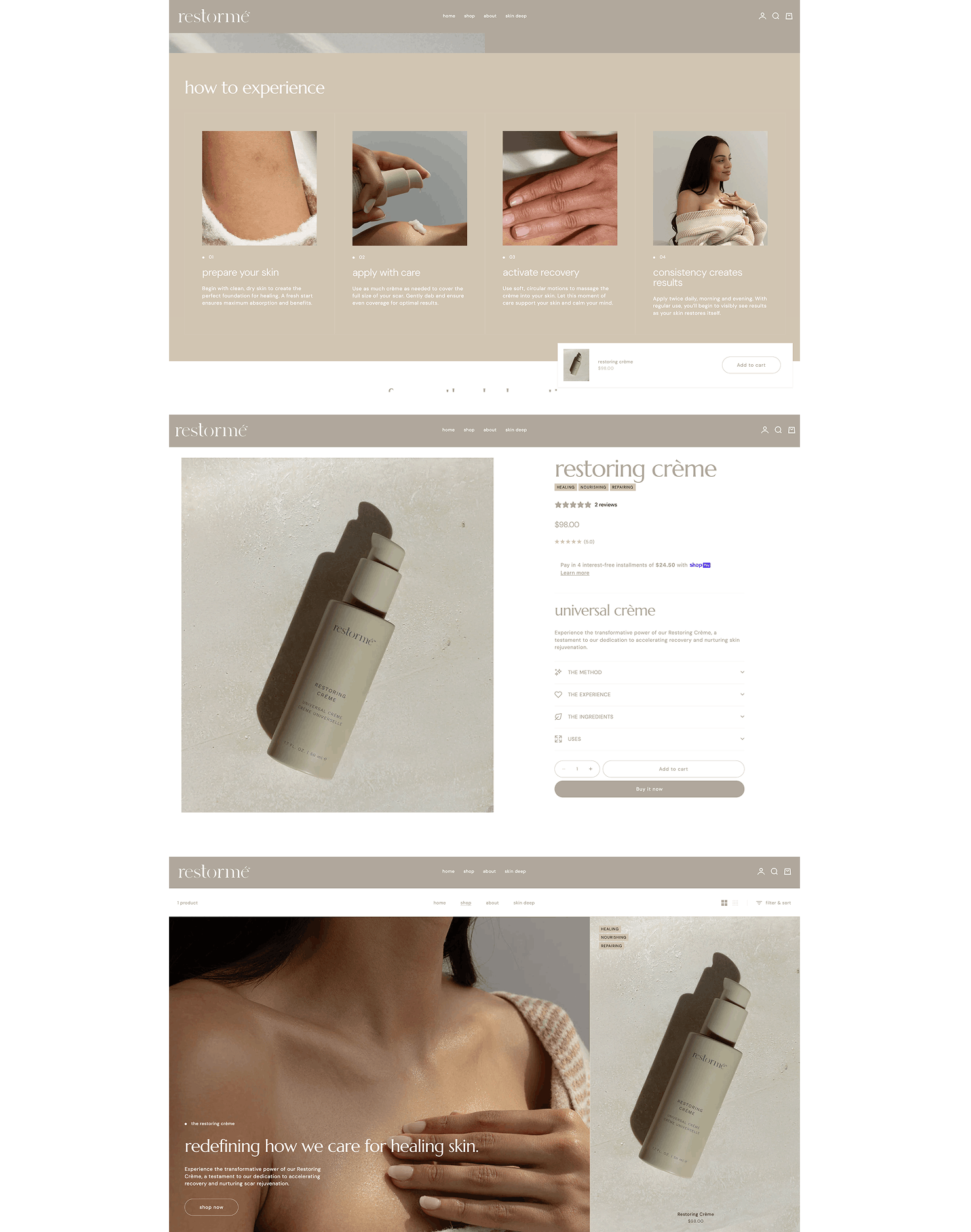 web design for skincare brand restorme