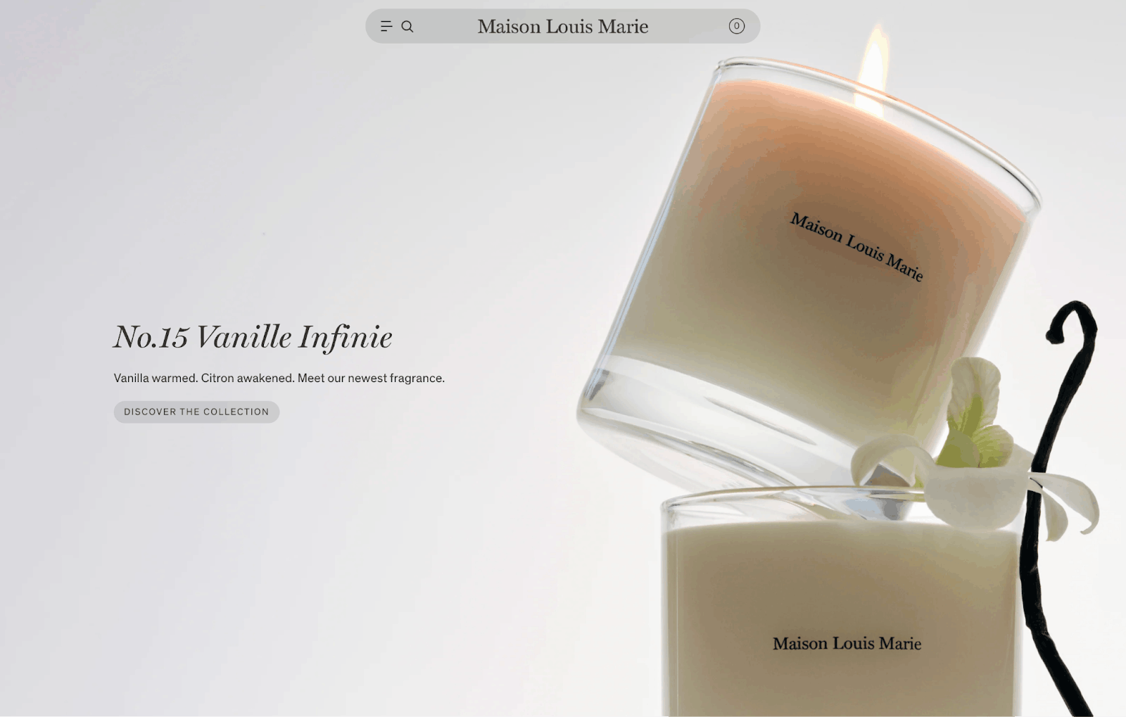 Maison Louie Marie homepage with two white candles.