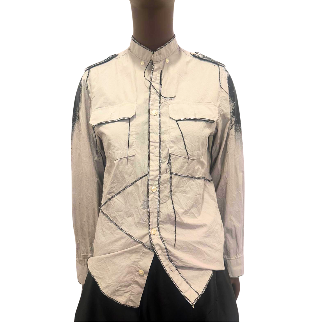 Gray Painted & Stitched Button-Down - 1.png
