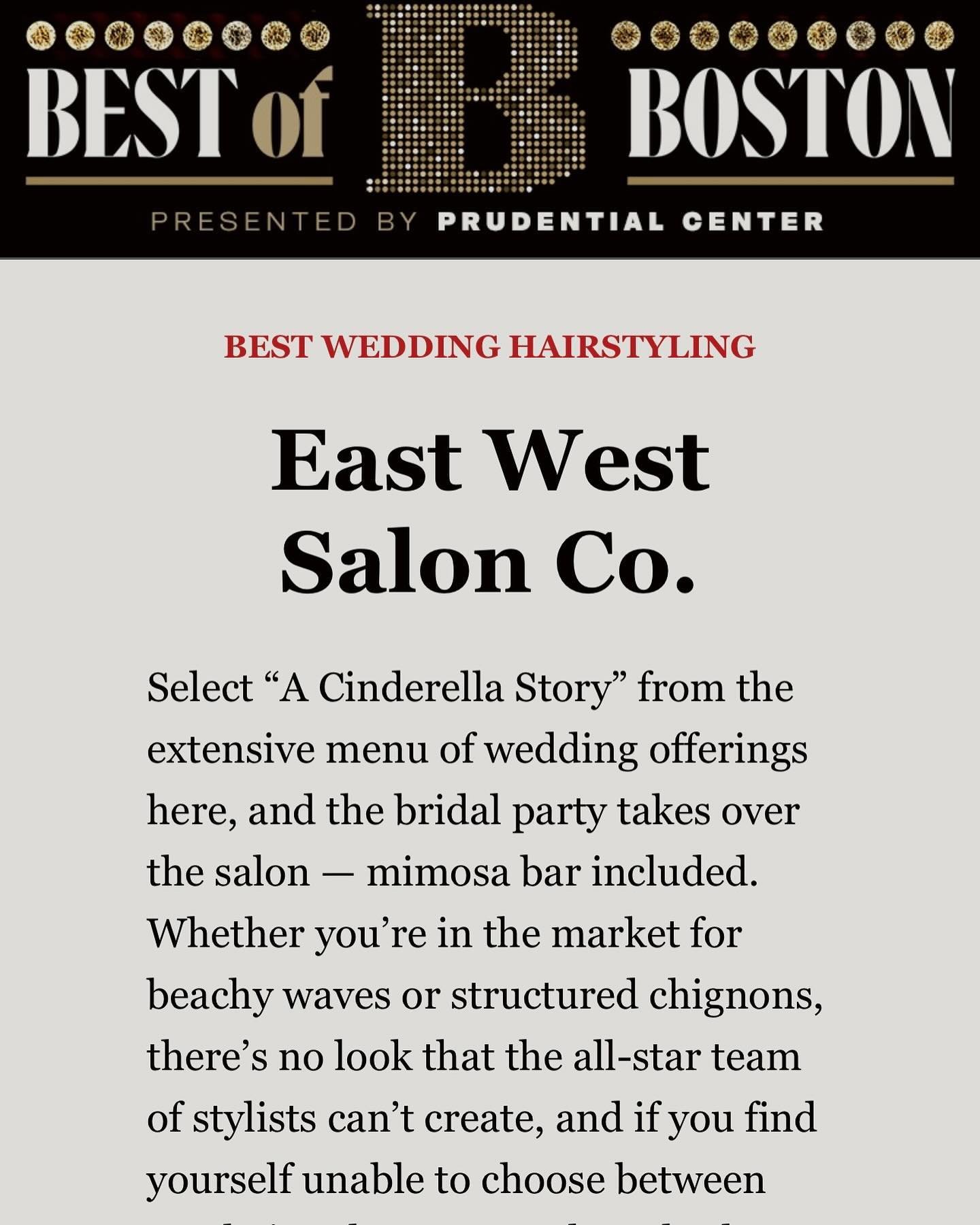 So happy to accept this years Best of Boston award for wedding hairstyling!! 🤍