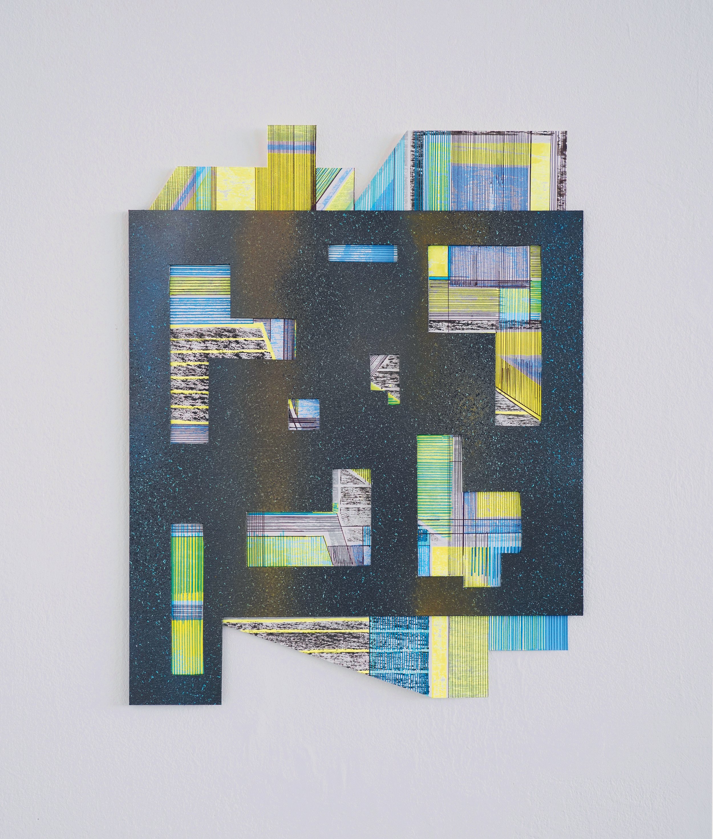 SaL/Pe_2, 2024, acrylics, coloured pencil, spraypaint on handmade paper and crdboard, 50 x 40 cm