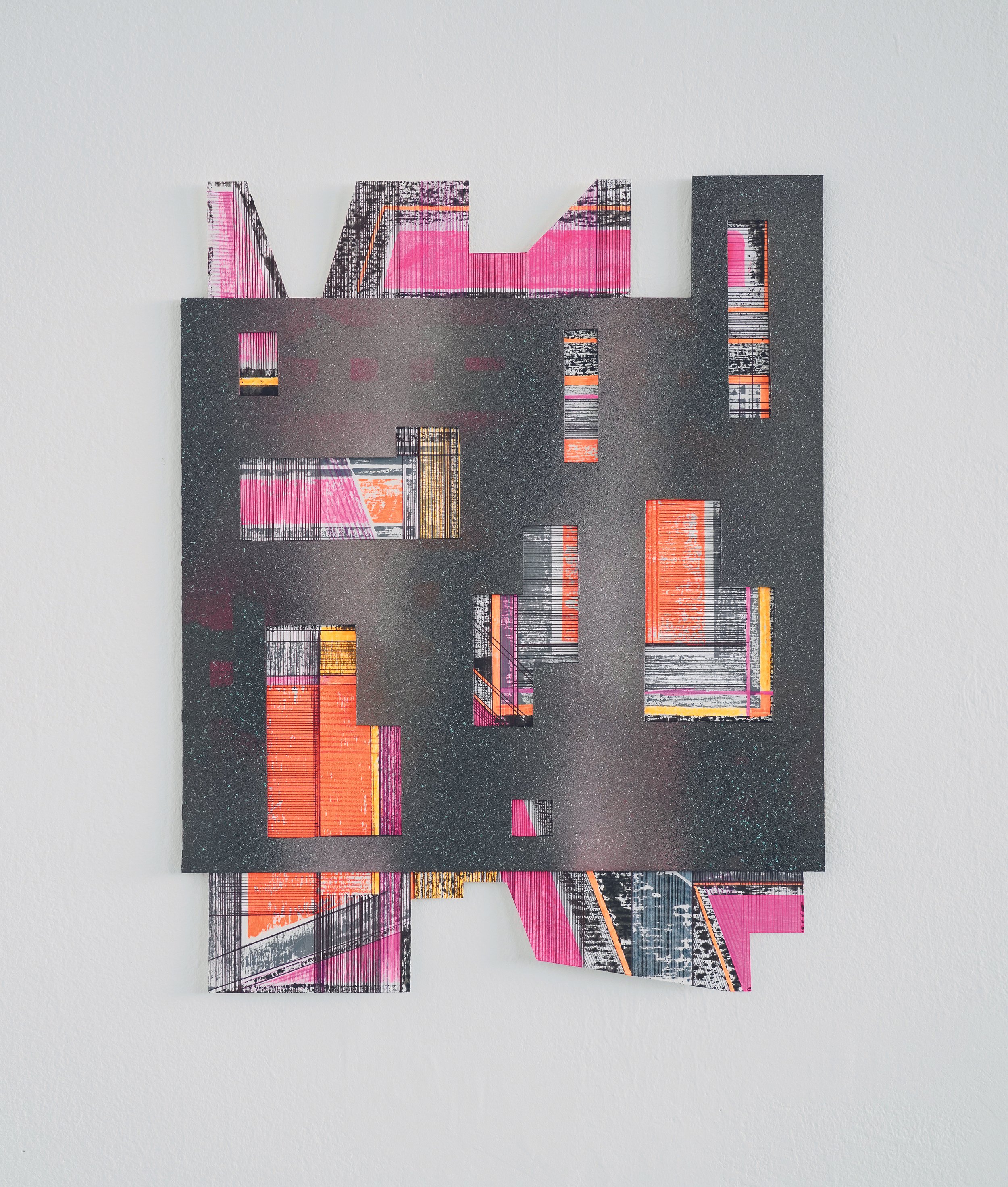 SaL/Pe_3, 2024, acrylics, coloured pencil, spraypaint on handmade paper and crdboard, 50 x 40 cm