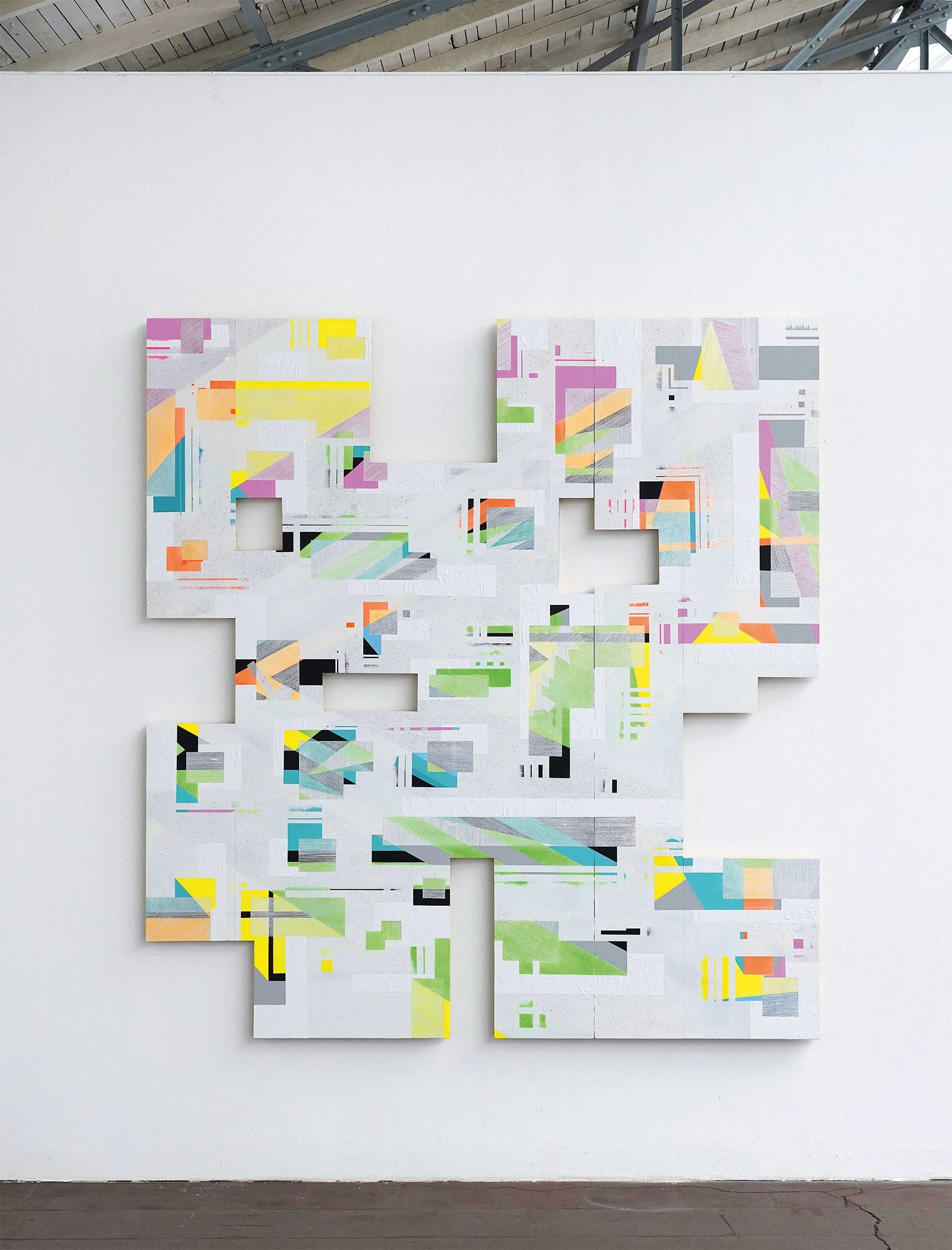 LCCH_1, acrylics, pencil, spraypaint on multiplex board, 200 x 190 cm, 2023