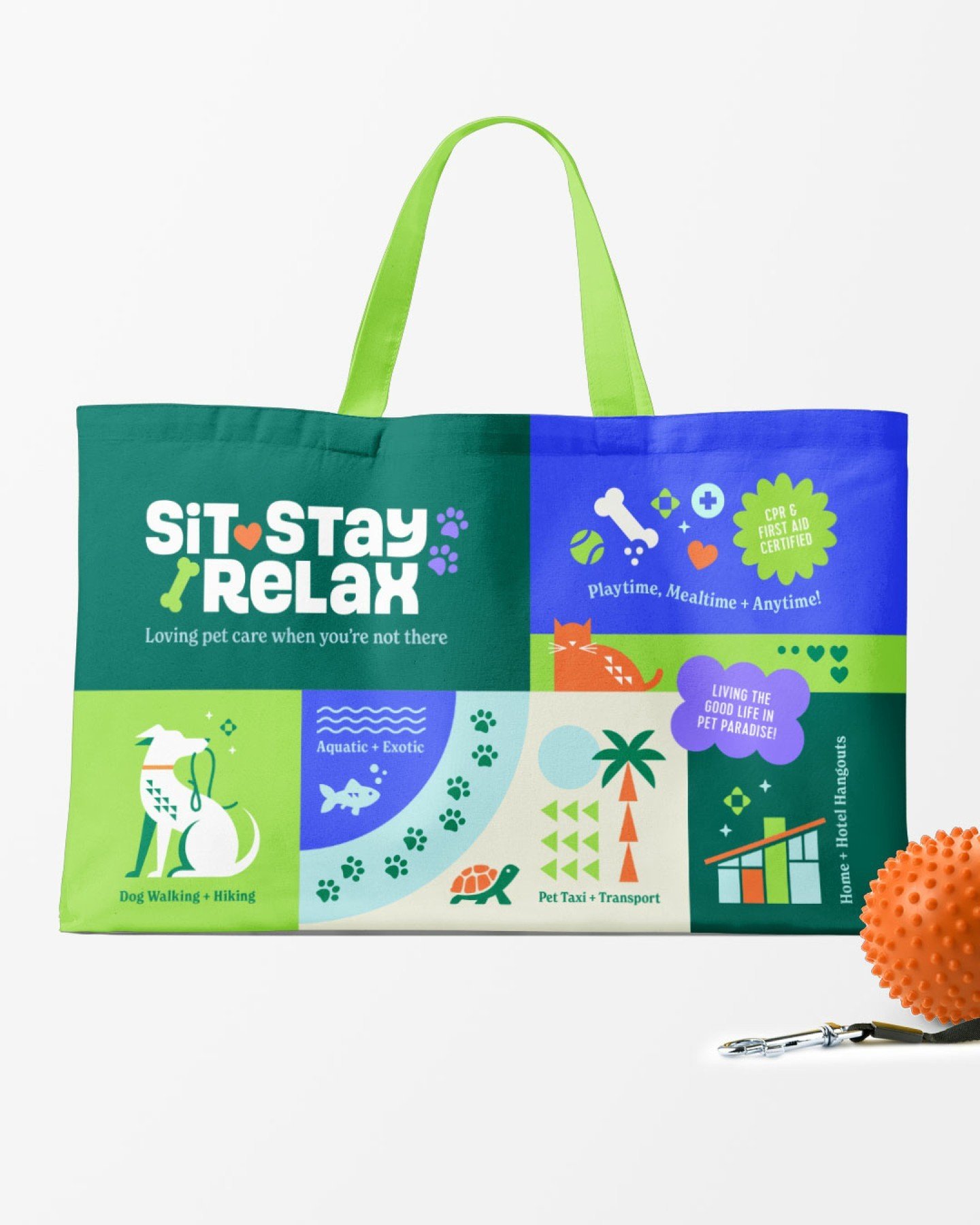 We teased some illustrations from the Sit Stay Relax project a few weeks ago, and here is a deeper look at the full brand rollout. A bold, fun, vibrant, and endearing brand - just like the passion owner Madisyn embodies caring for pets throughout the