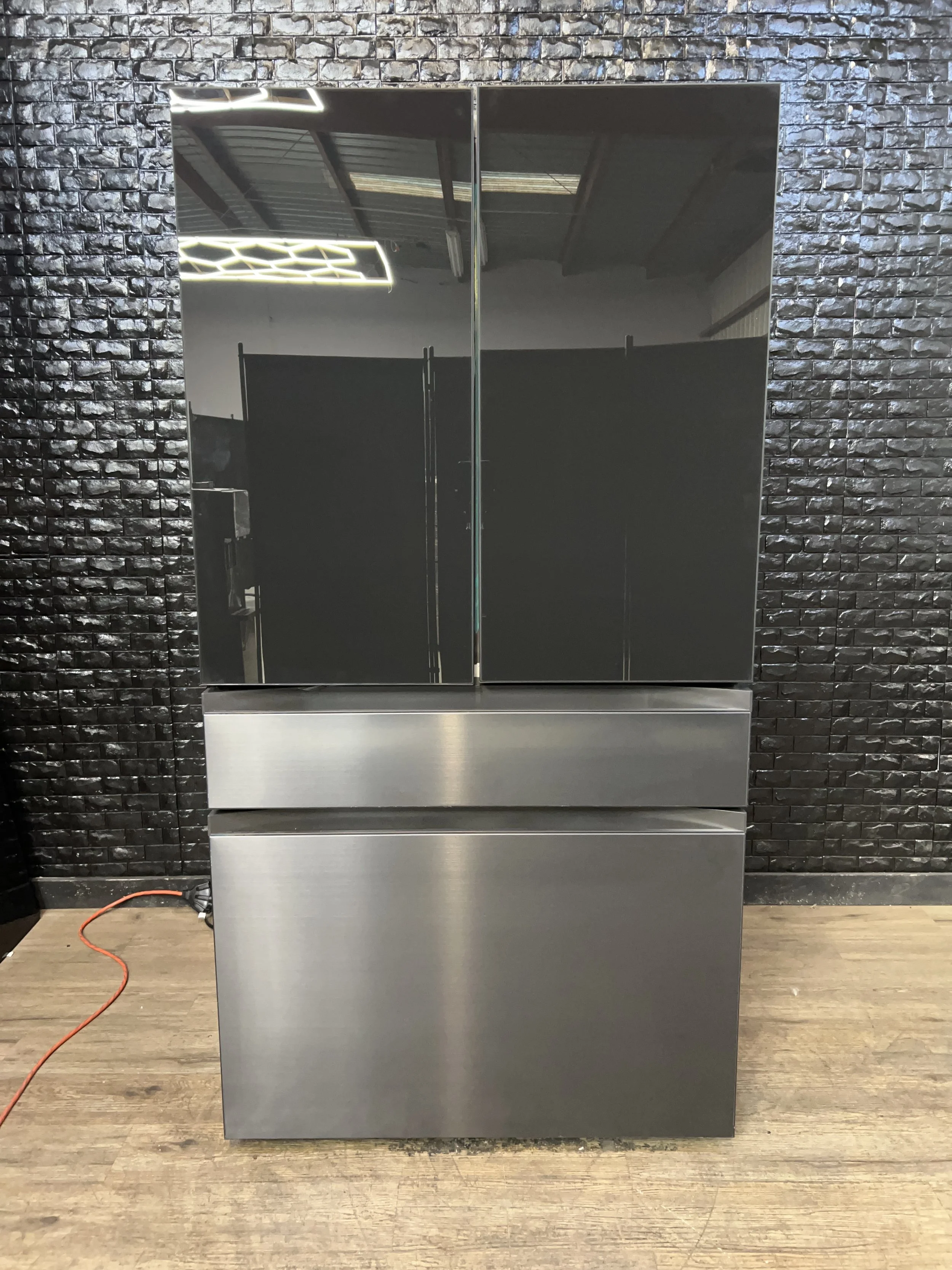 SAMSUNG 4-DOOR REFRIGERATOR (BLACK GLASS PANELS)