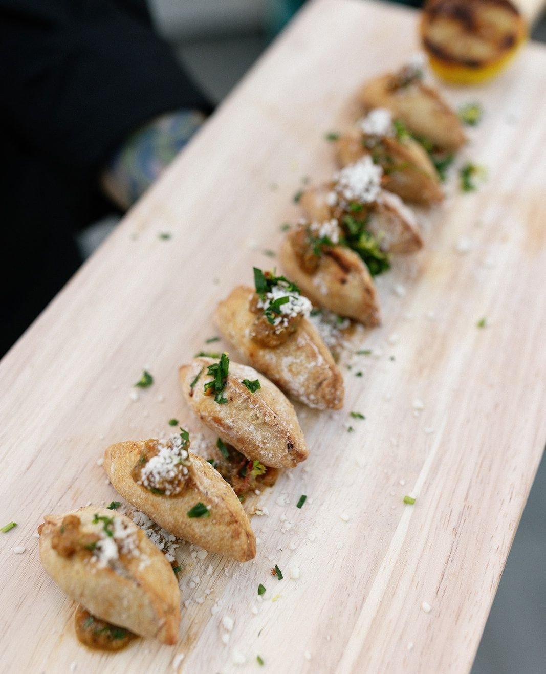 Tray-passed perfection: chicken empanadas &amp; roasted poblano dipping sauce 🥟⁠
⁠
Venue: @jeuneperche⁠
Planning: @laurelstreetevents⁠
Photography: @nataliejoymitchell⁠
Catering: @coastcatering⁠
Rentals: @crown_rentals⁠
Florals: @bestbudevents ⁠
HMU