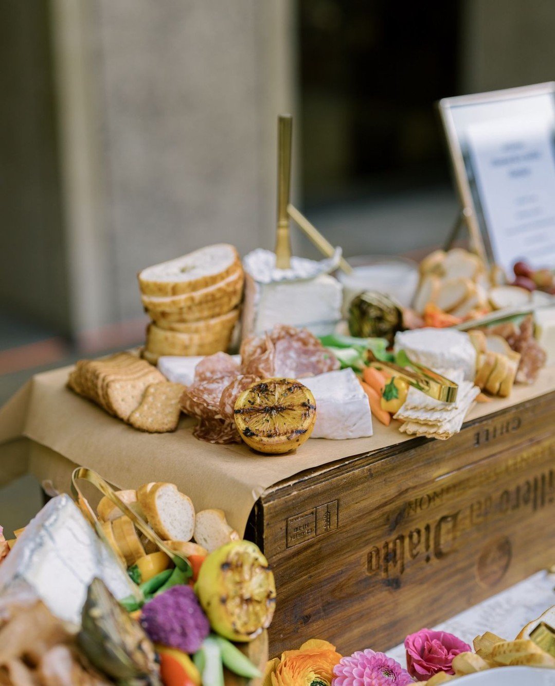 Gather and graze all cocktail hour long 🧀✨️⁠
⁠
⁠
Venue: @sandiegomuseumofart⁠
Planning &amp; Design: @valentinaweddingsandevents⁠
Photography: @carmensantorelliphoto⁠
Florals: @maifloraldesign⁠
Beauty: @kcwitkamp⁠
Rentals: @adorefolklore @crown_rent
