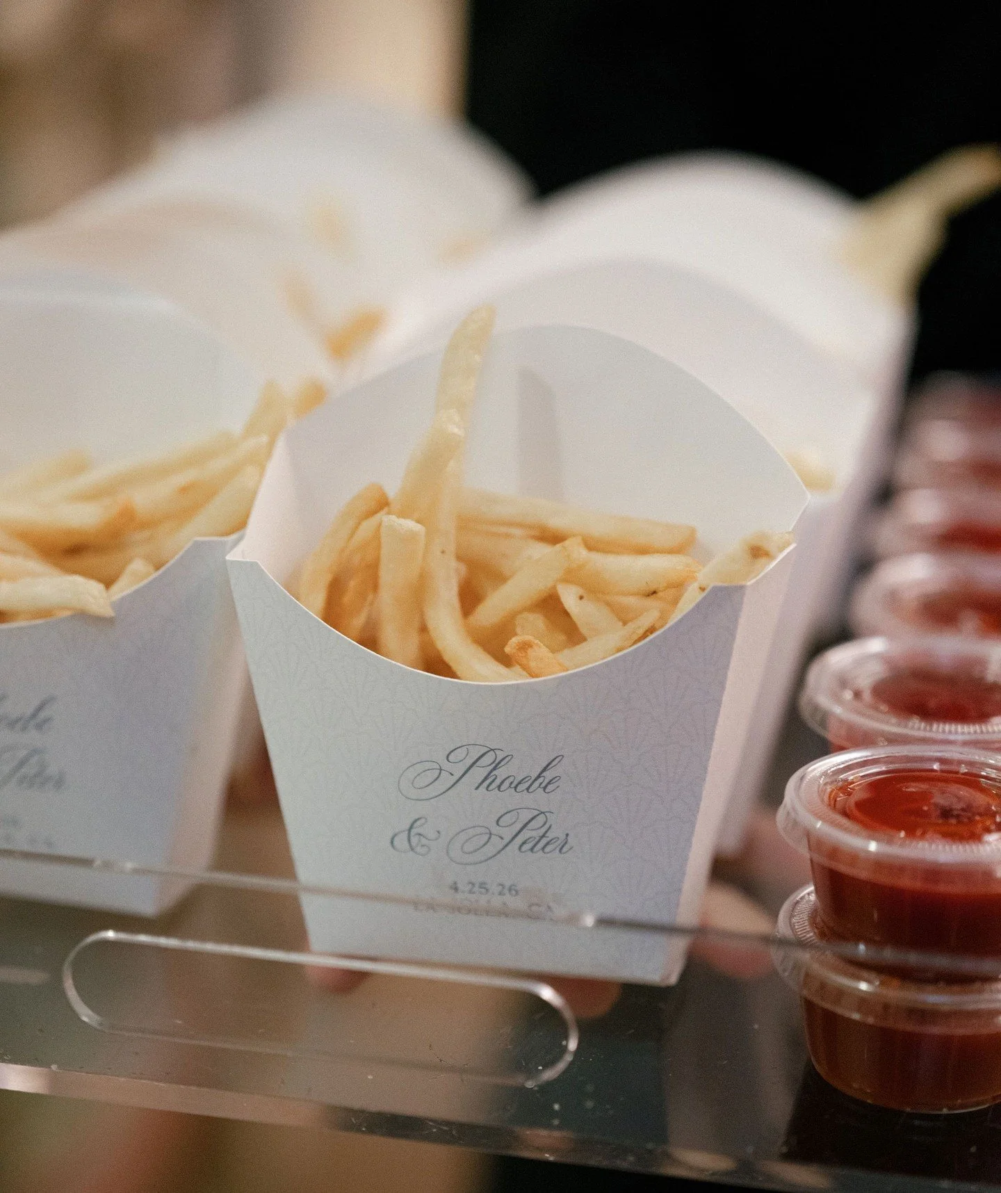 How could you resist tray-passed fries on the dance floor? 🍟✨⁠
⁠
⁠
Vendors:⁠
Planning &amp; Design: @treschicaffairs @racheltreschicaffairs⁠
Venue: Scripps Seaside Forum⁠
Photographer: @paulineconwayphoto⁠
Content Creator: @lovenotemedia⁠
Fry Boxes: