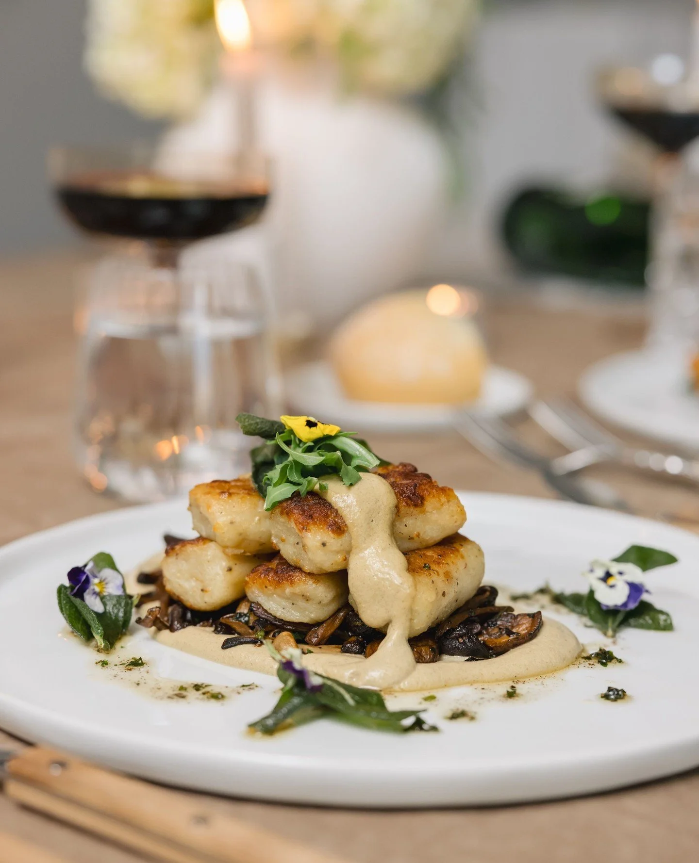 Our Wild Mushroom &amp; Potato Gnocchi pairs our house-made gnocchi with a savory mushroom dashi and Sonoma goat cheese fondue, finished with sage, brown butter &amp; peppery arugula ⁠
⁠
⁠
Photography: @saltandsolstudios