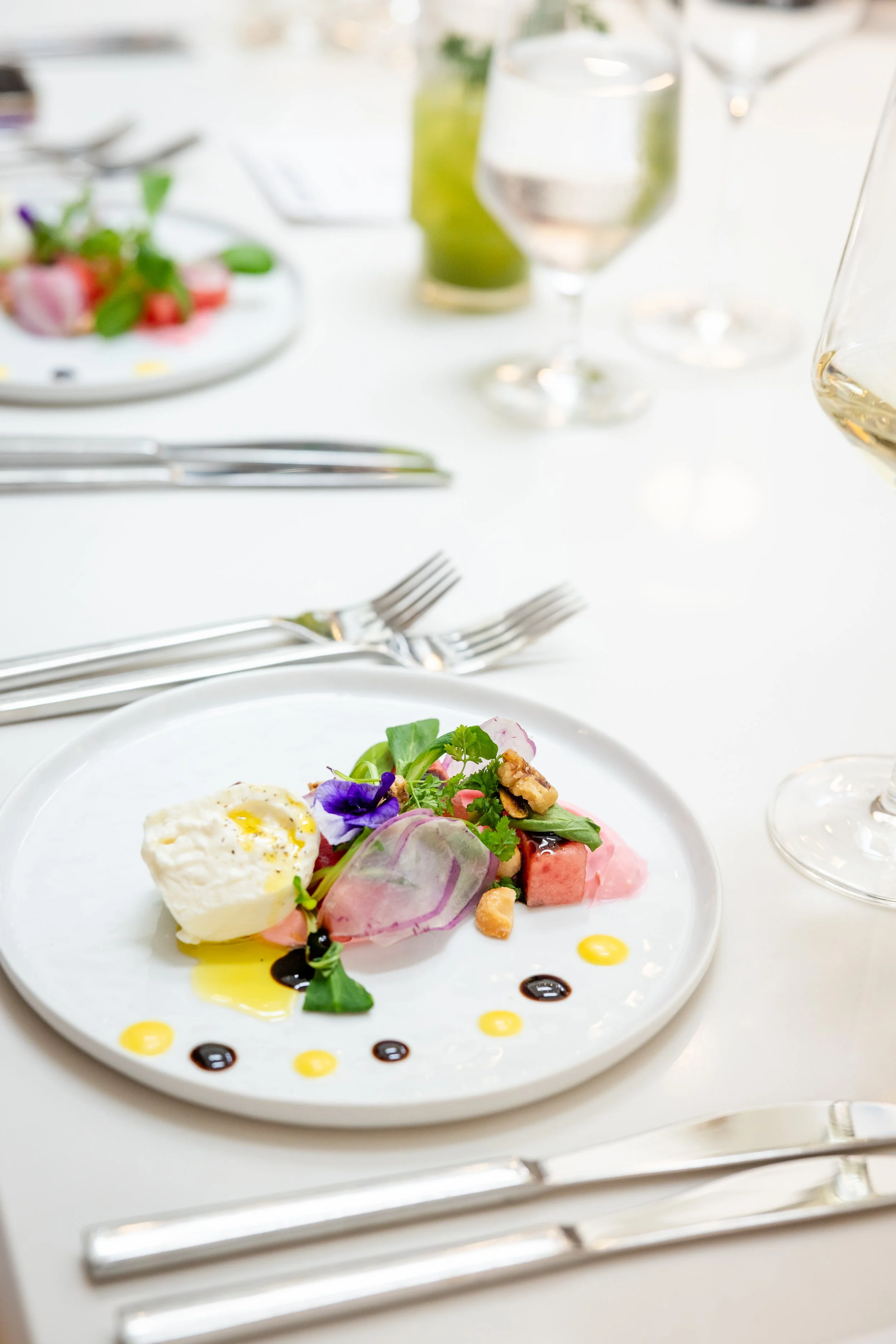 Watermelon Salad with Pink Honey Lemon Yogurt