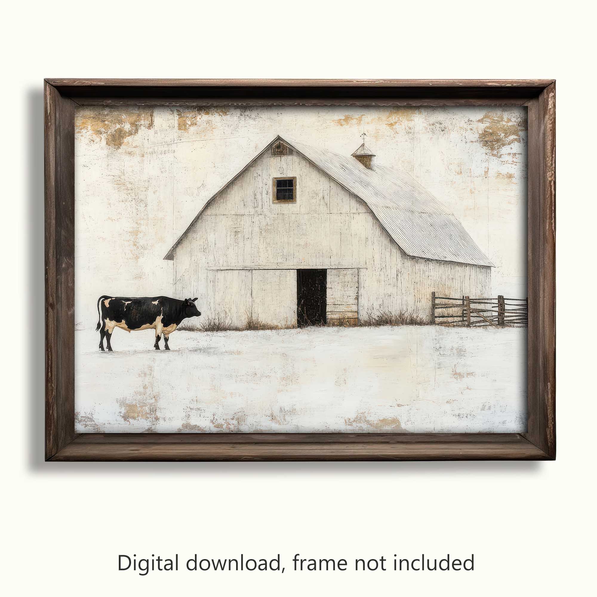 Rustic Weathered Barn and Cow Printable Art