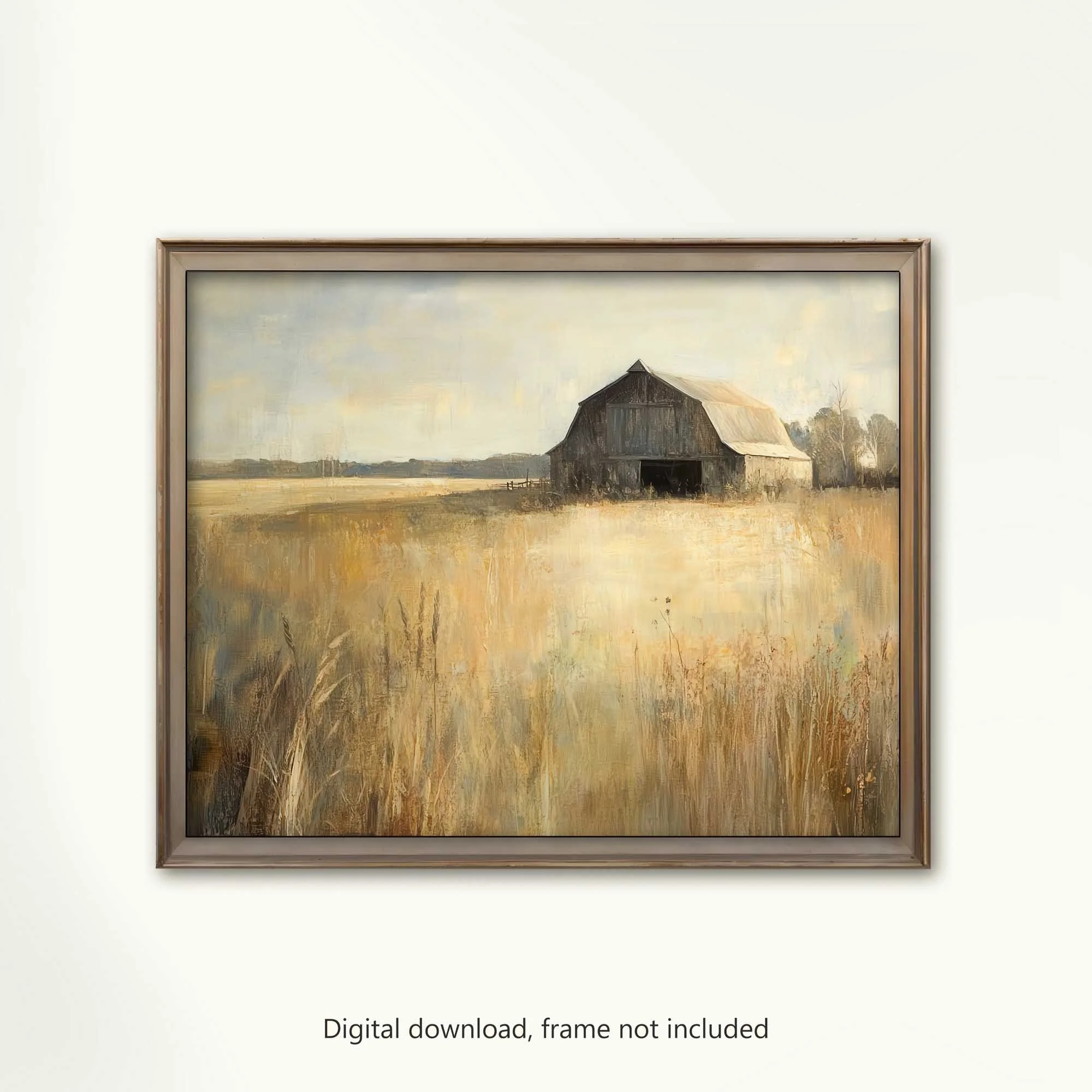 Golden Fields and Rustic Barn Landscape Printable Wall Art