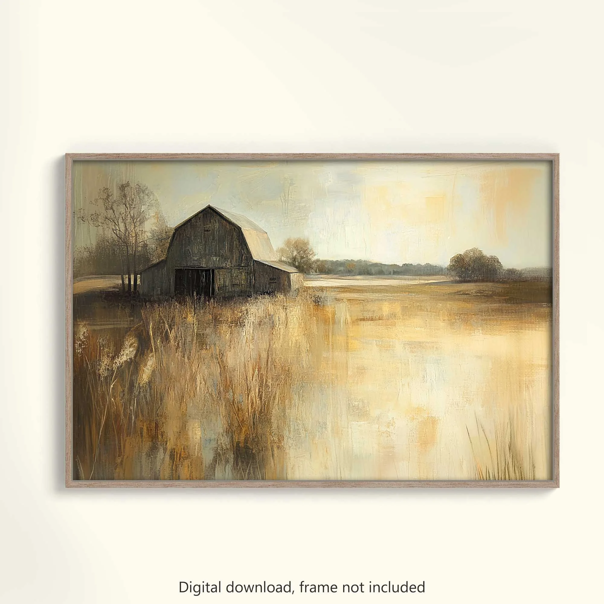 Rustic Barn in Wheat Field Printable Painting