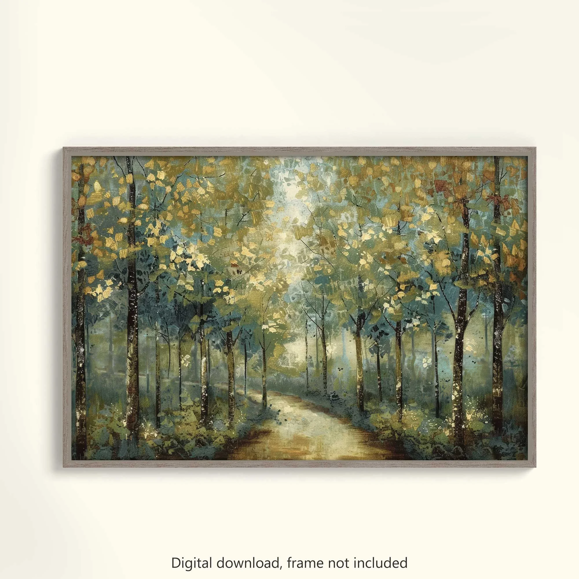 Forest Trees and Trail Landscape Painting Printable Art