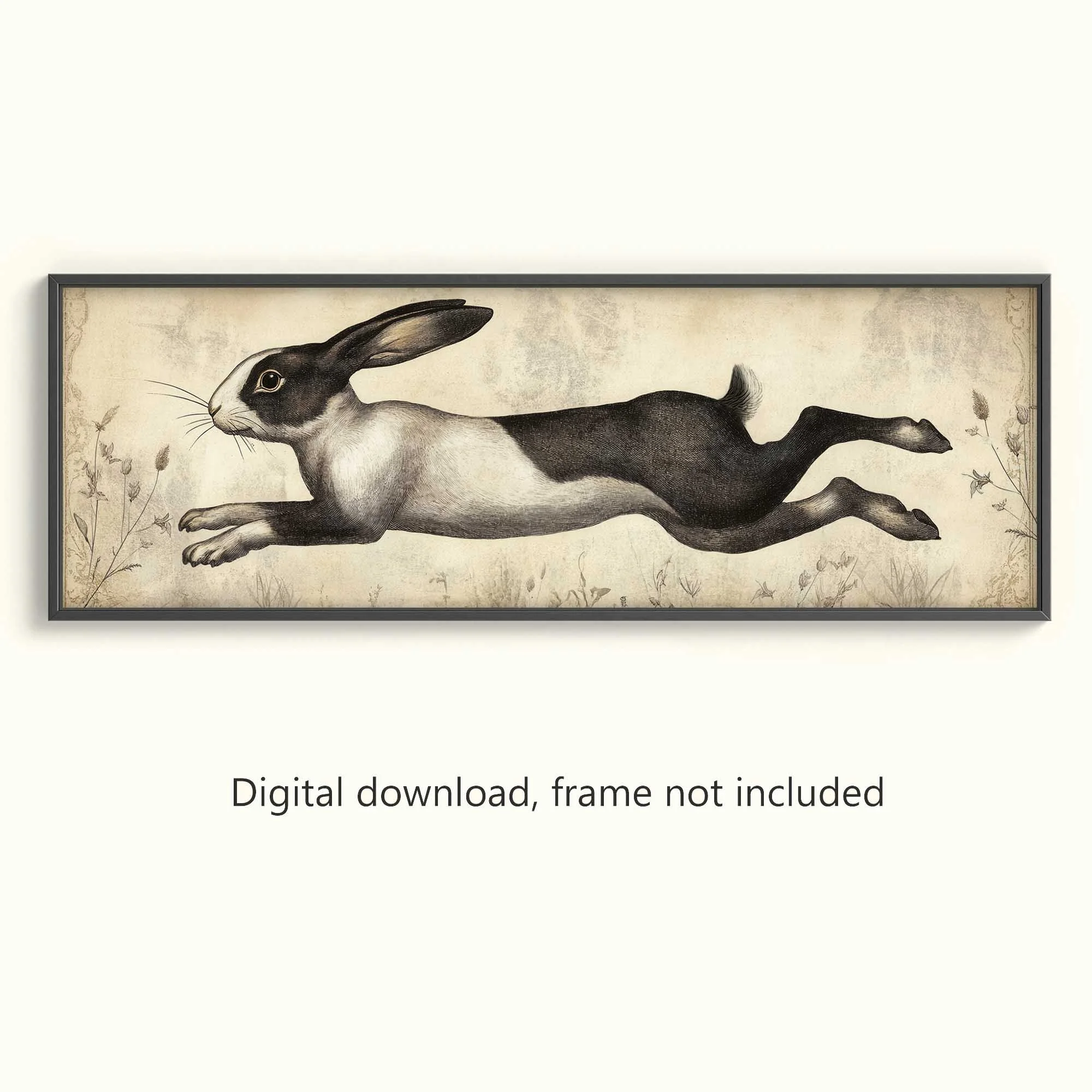 Rustic Leaping Rabbit Illustration Printable Art