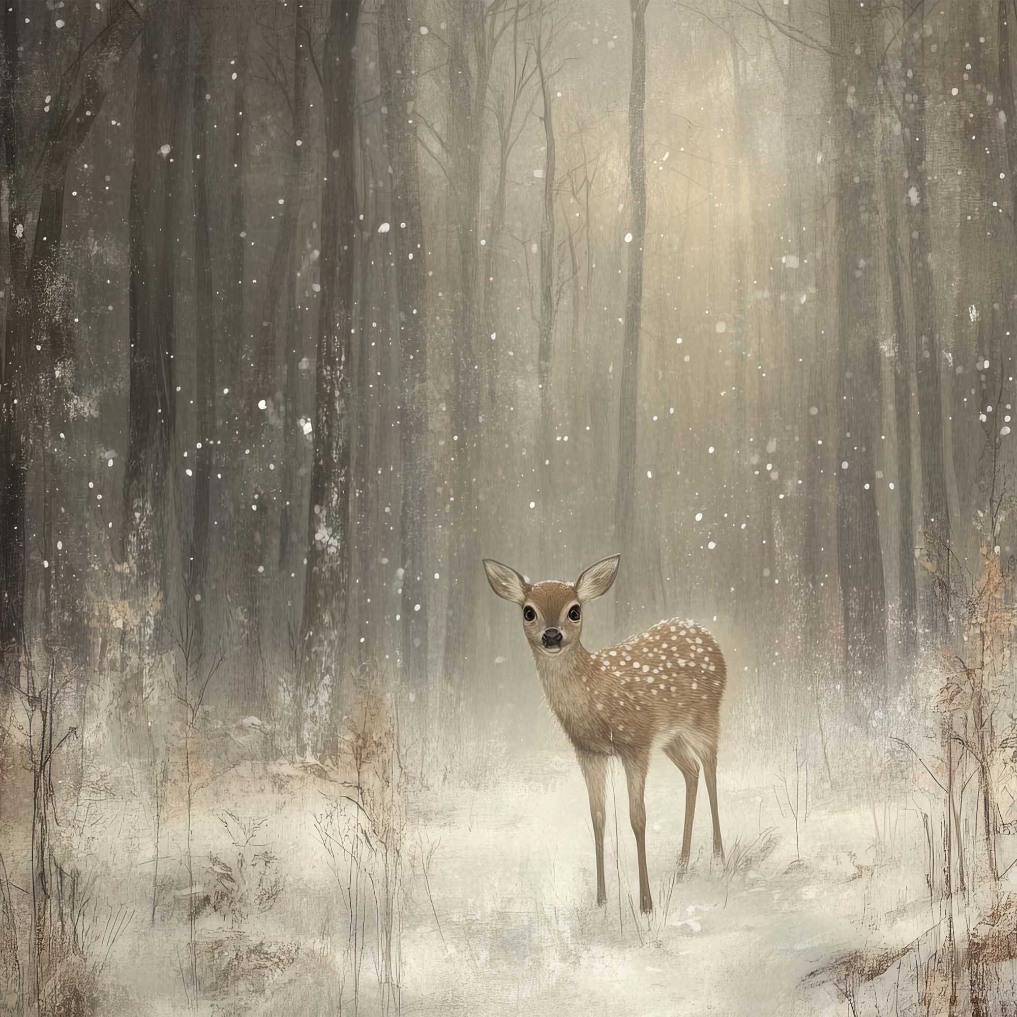 Winter Woodland Fawn Digital Ready-to-Print Art