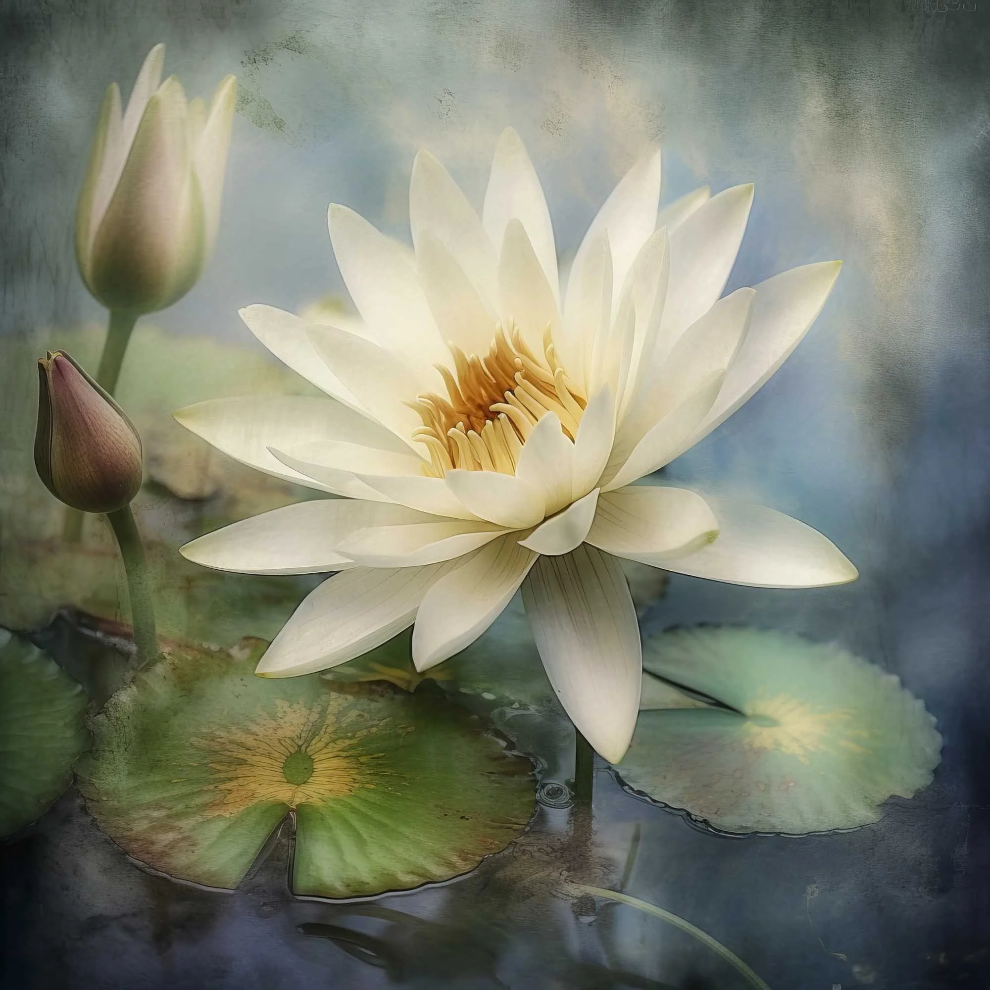 White Water Lily Flower Monet Inspired Fine Art Print