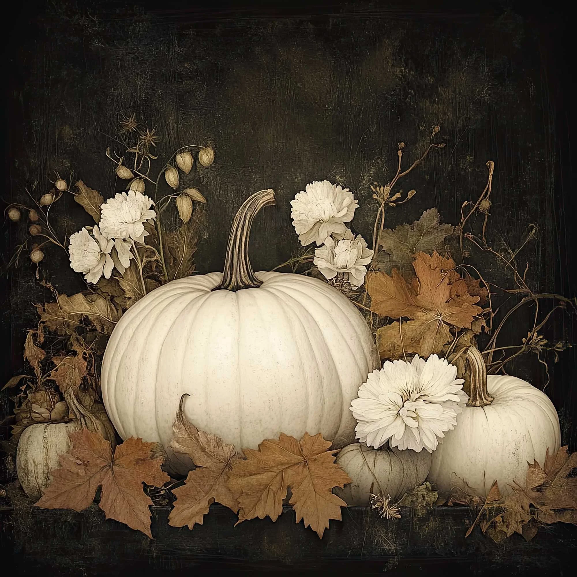 Rustic White Pumpkin and Fall Leaves Printable Art