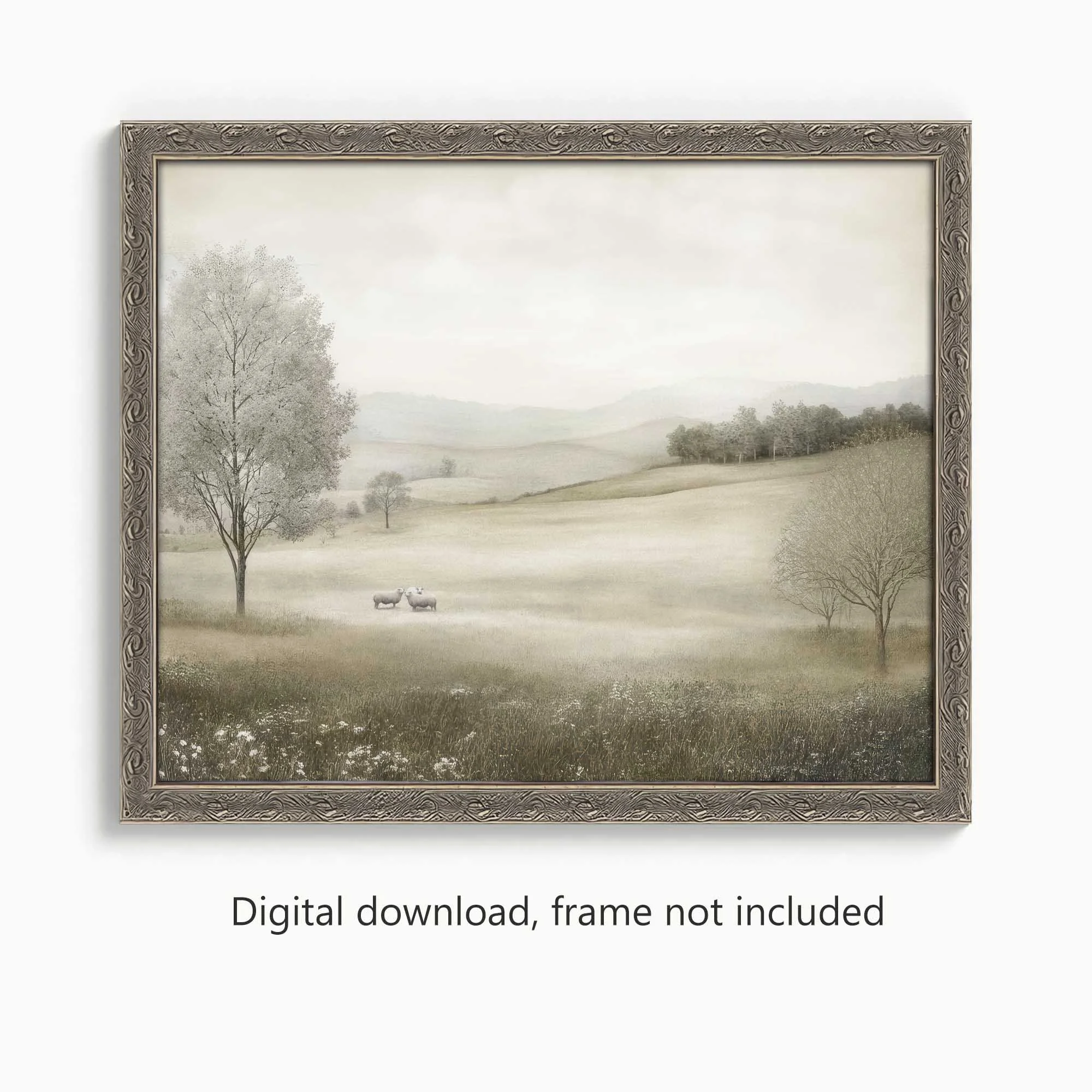 Countryside Landscape With Sheep Printable Wall Art