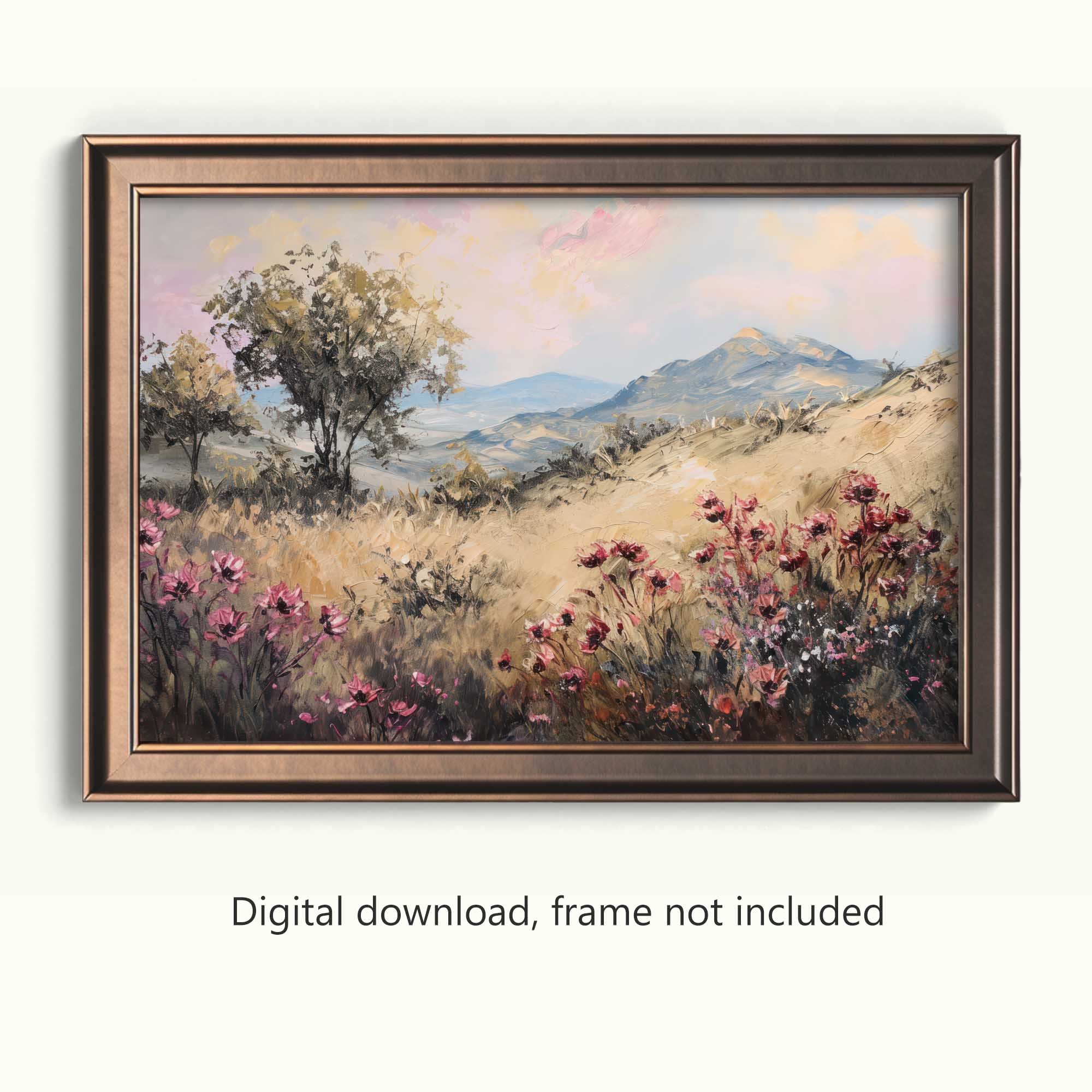 Vibrant Mountain and Wildflowers Printable Painting