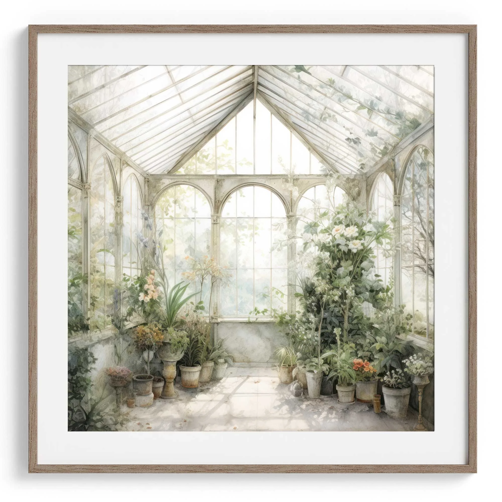 Sunlit Greenhouse Garden Full of Lush Plants Printable Art