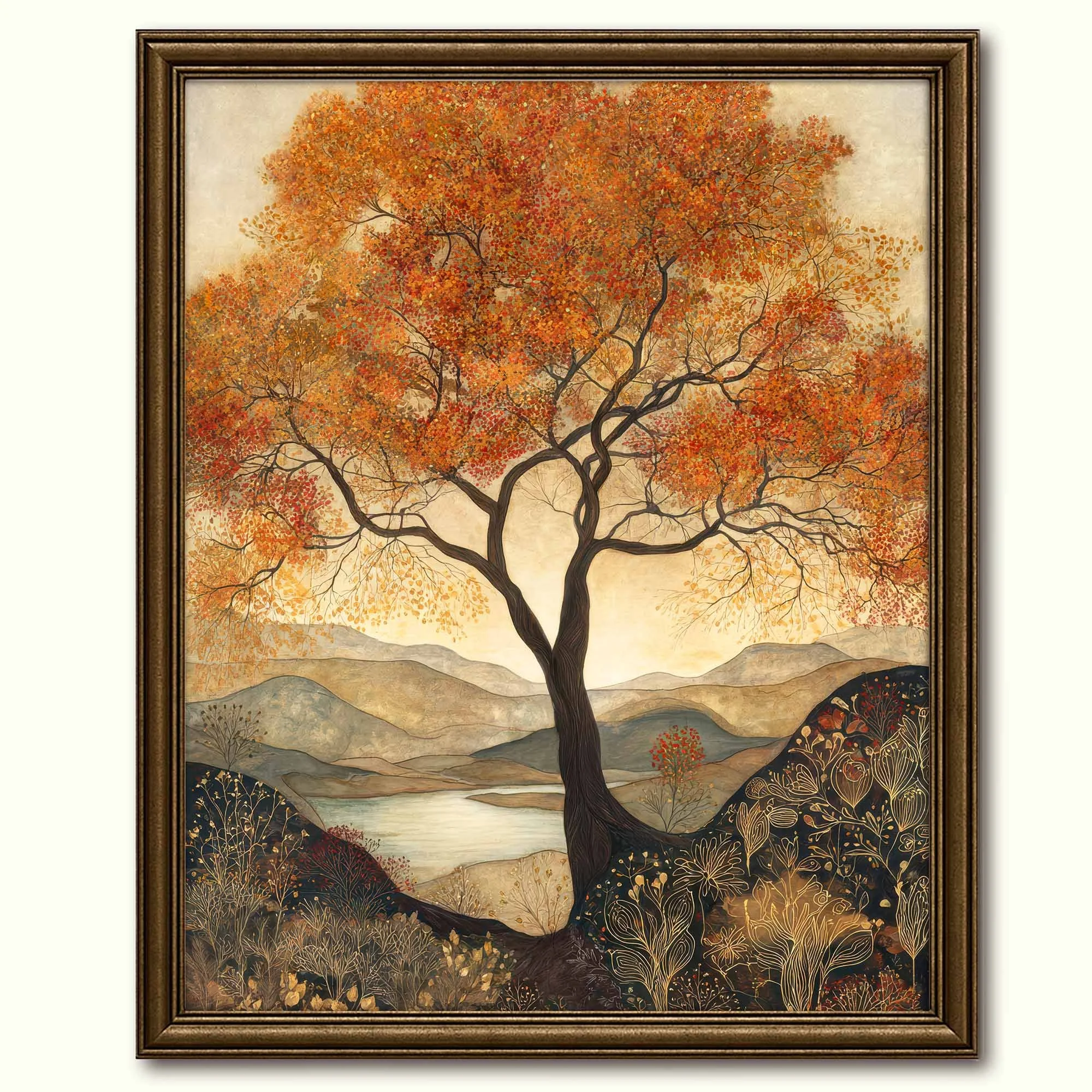 Autumn Wall Art Print: Gold and Orange Leaf Tree