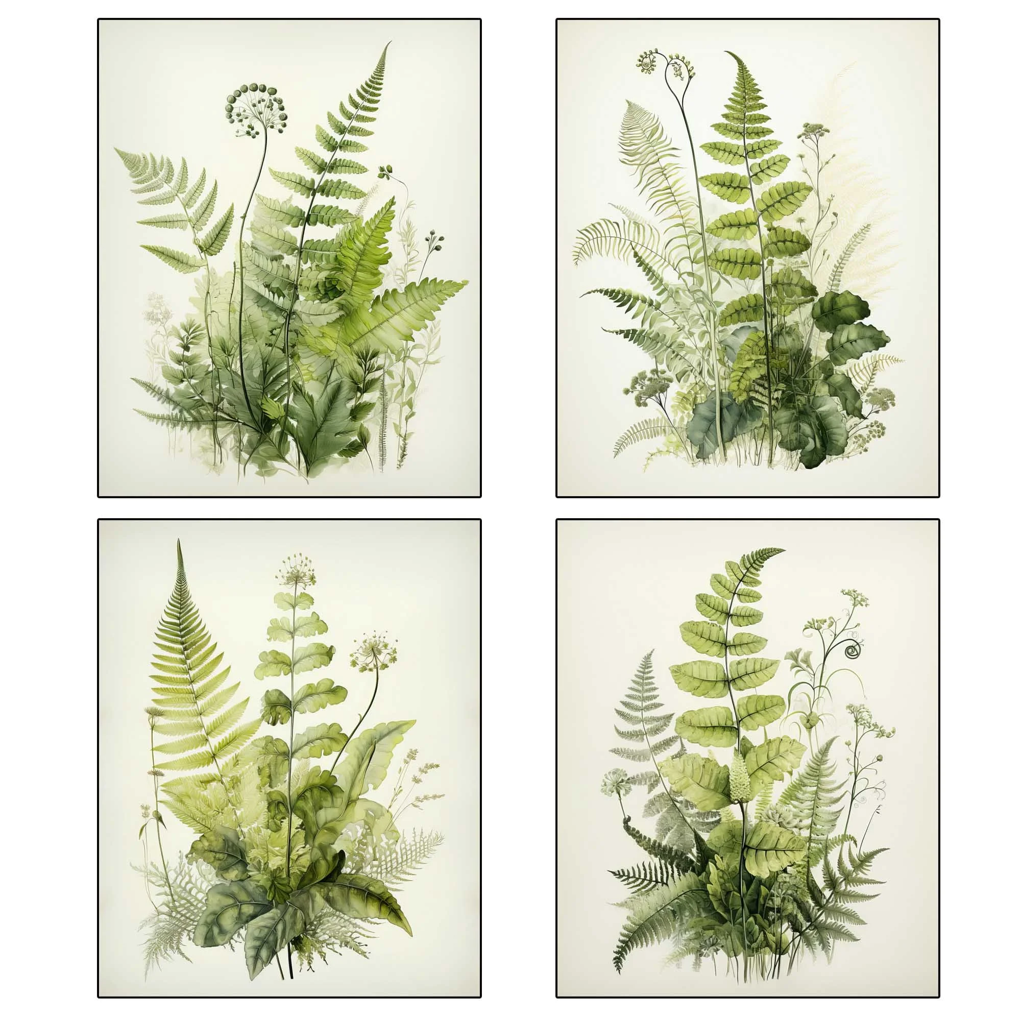 Botanical Fern Prints Set of 4 Gallery Printable Wall Art