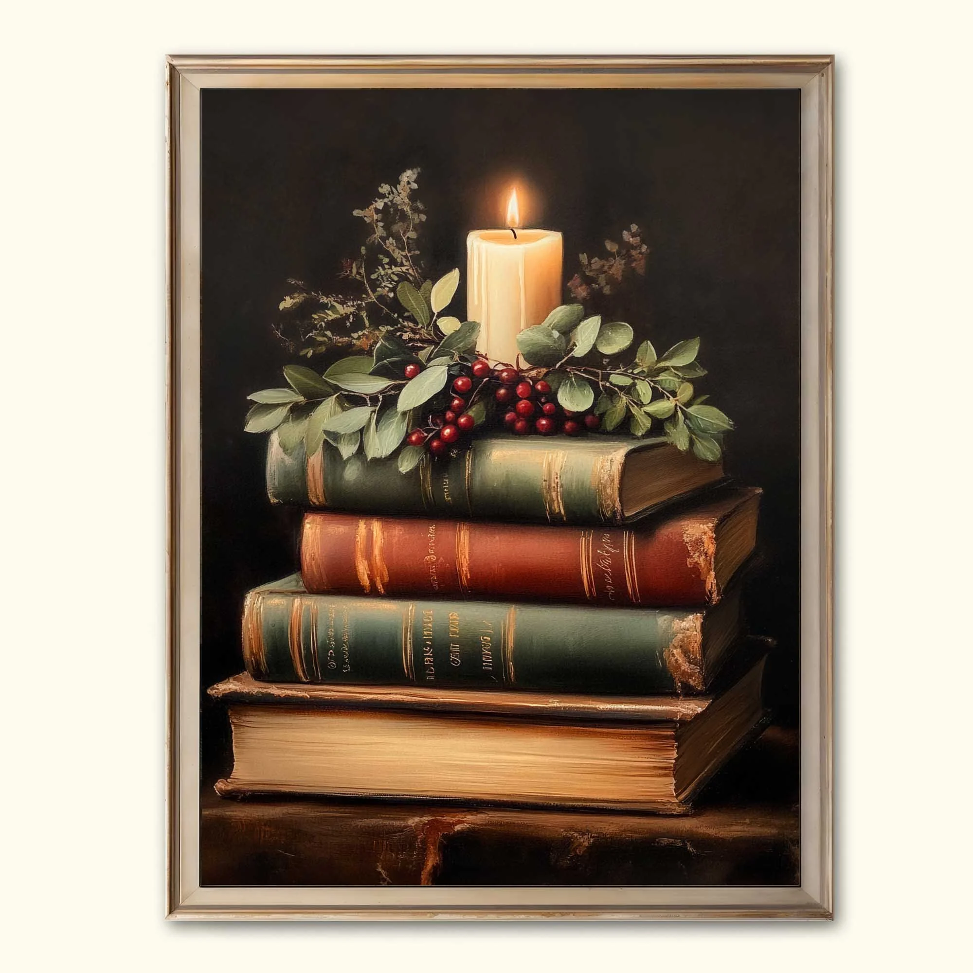Christmas Candle Still Life Vintage Digital Wall Art