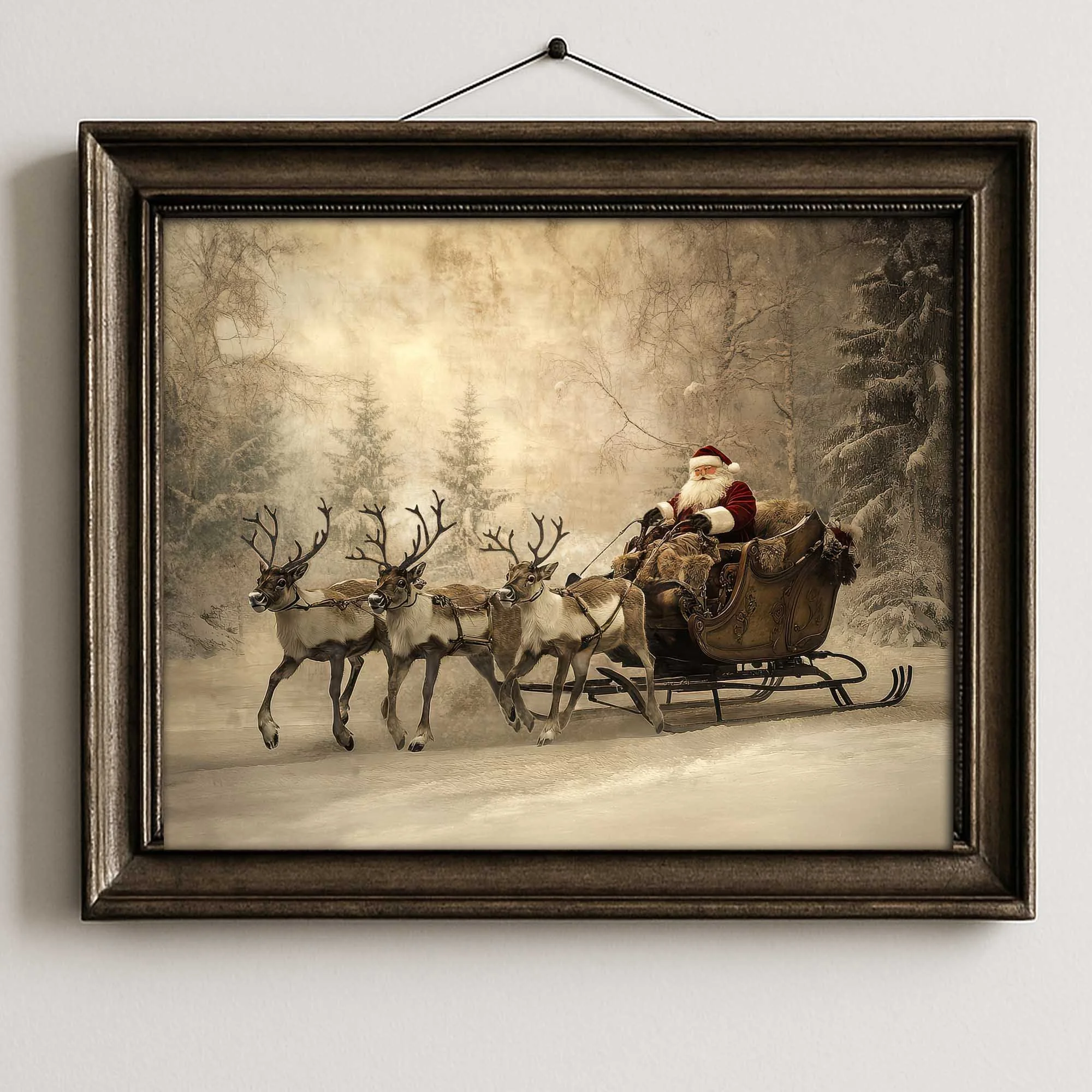 Santa Sleigh Wall Art | Vintage Christmas Print