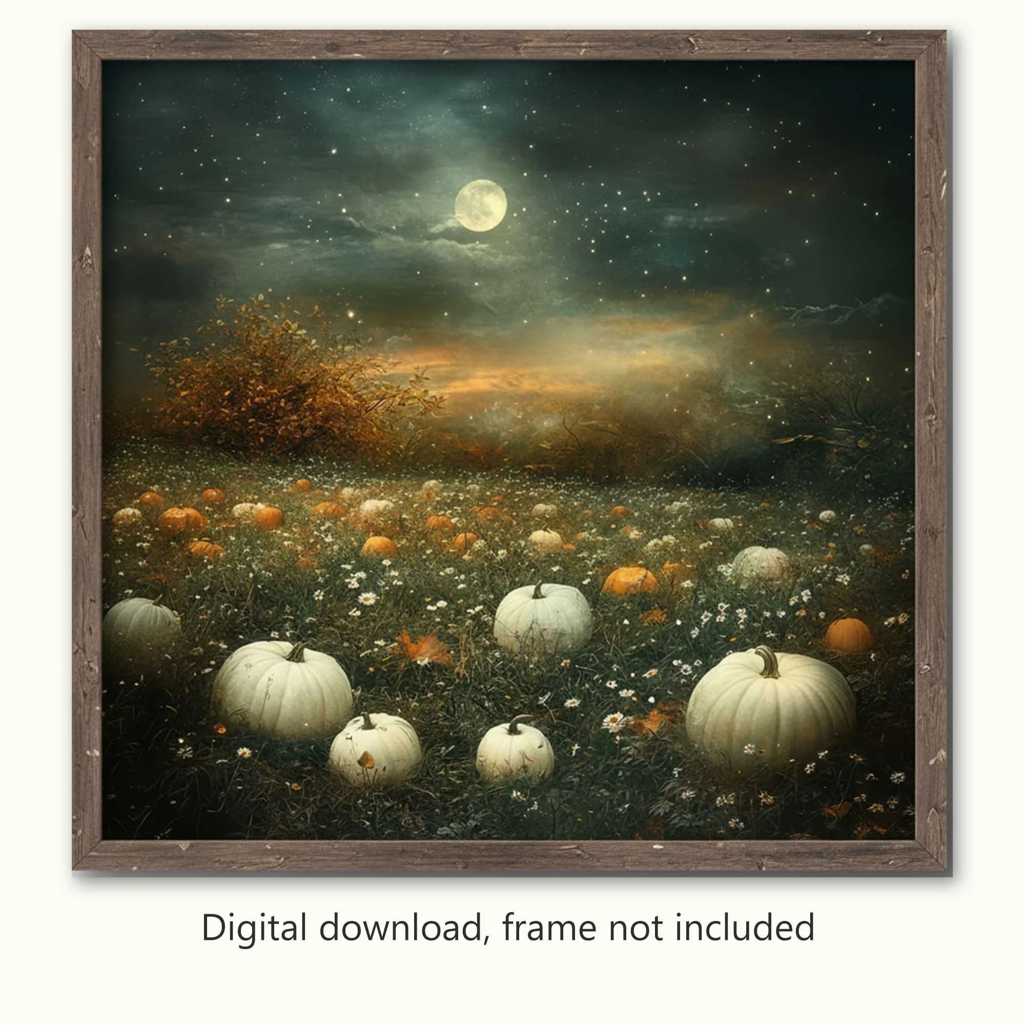 Magical Moonlit White Pumpkin Patch Printable Art