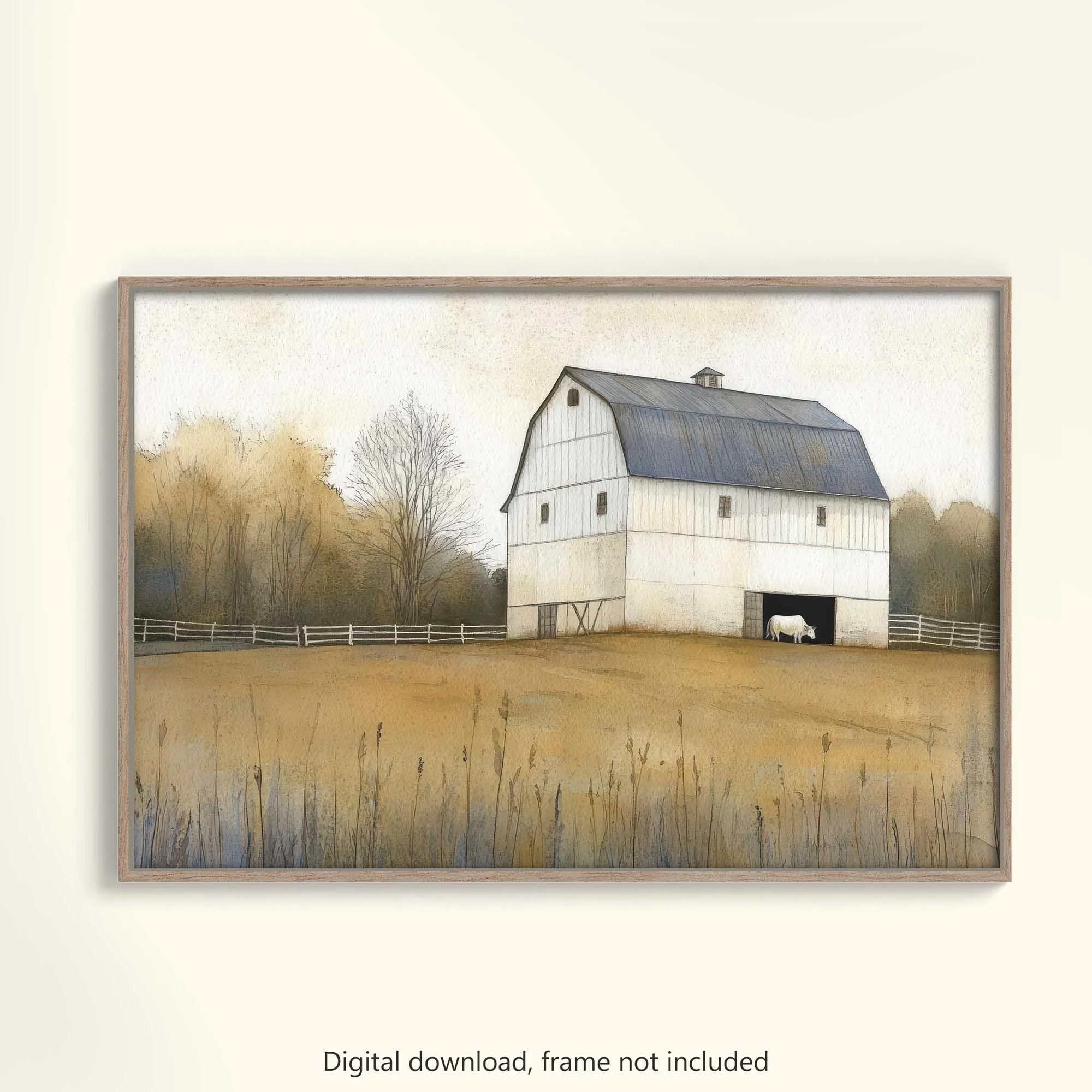 Rustic White Barn Autumn Field Printable Art