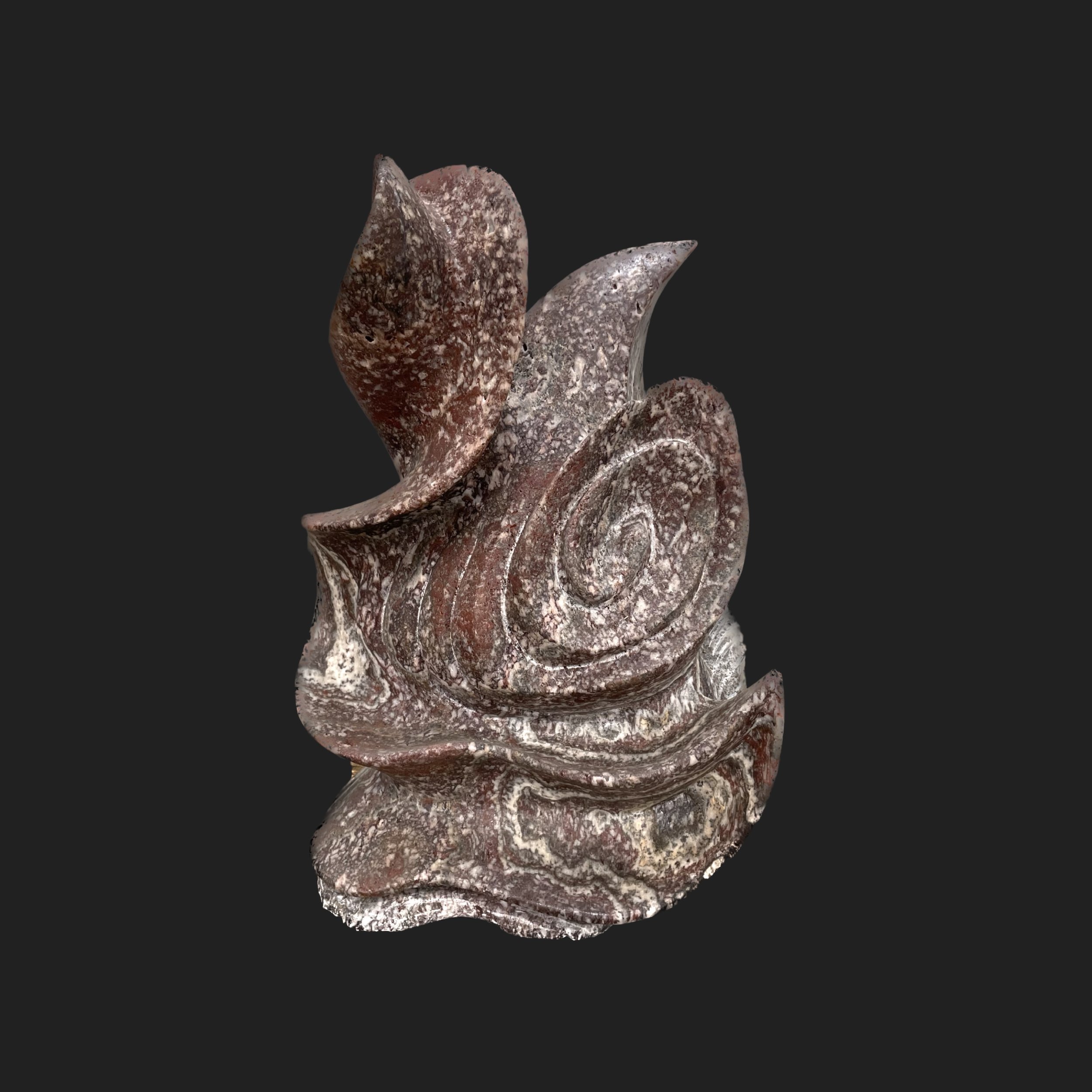 36-inch hand-carved red marble abstract Floris sculpture with flowing petal shapes