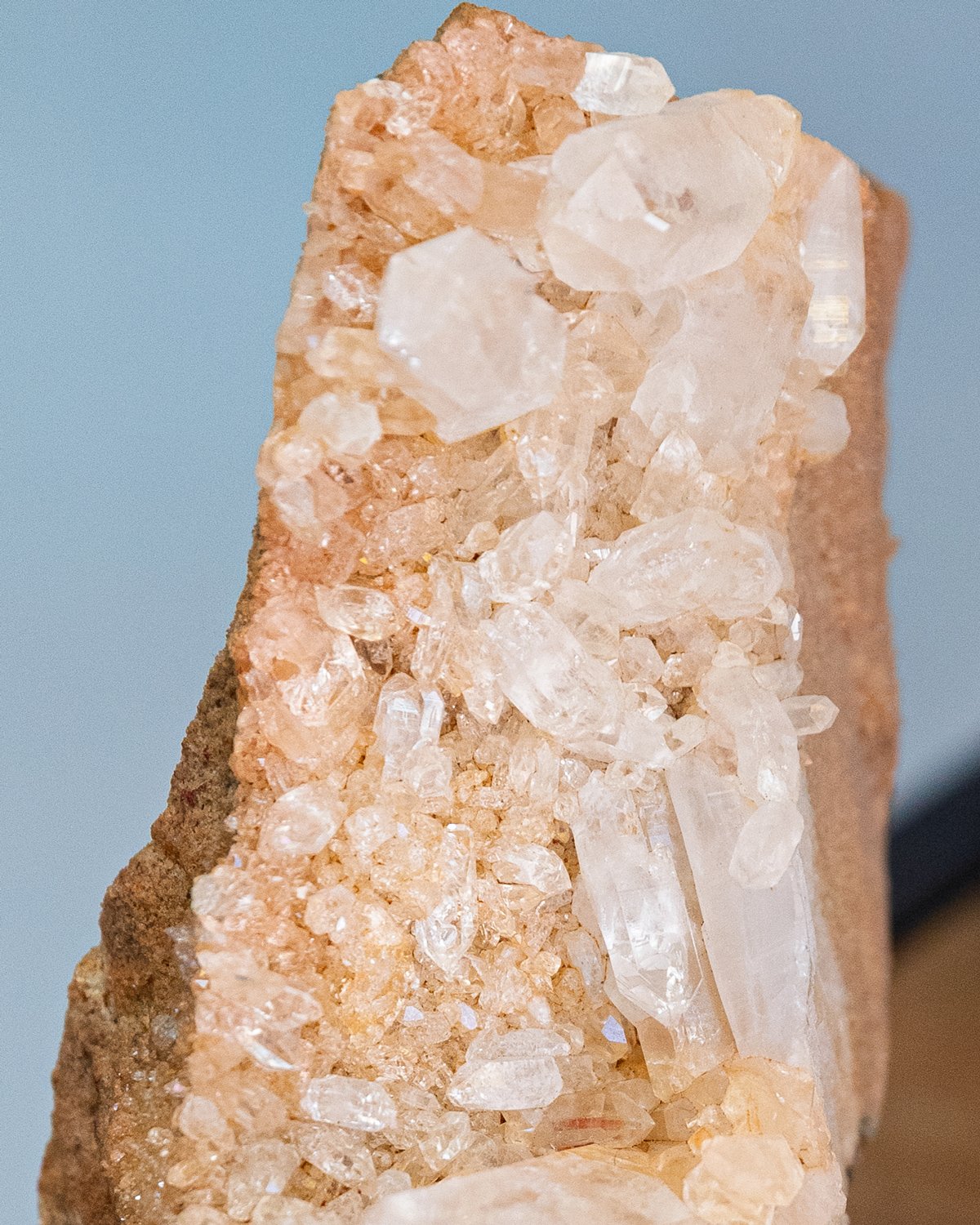 Top view of phantom selenite cluster highlighting clarity and natural crystal shapes