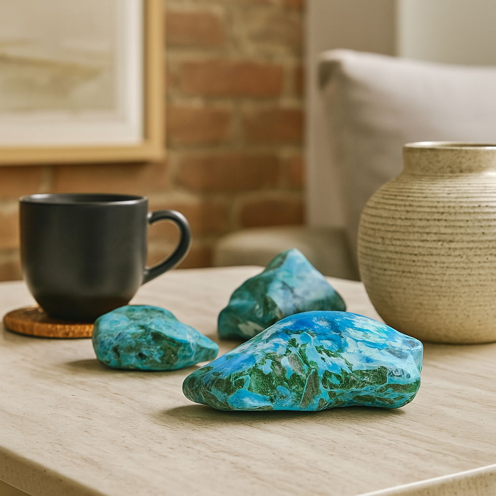 Savanna Tides – Polished Chrysocolla Malachite Stones (African Origin, Set of 3)