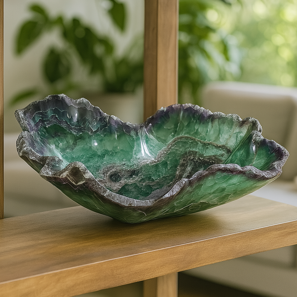 Aurora Fluorite Bowls | Hand-Carved Crystal Decor — Counter Fixtures