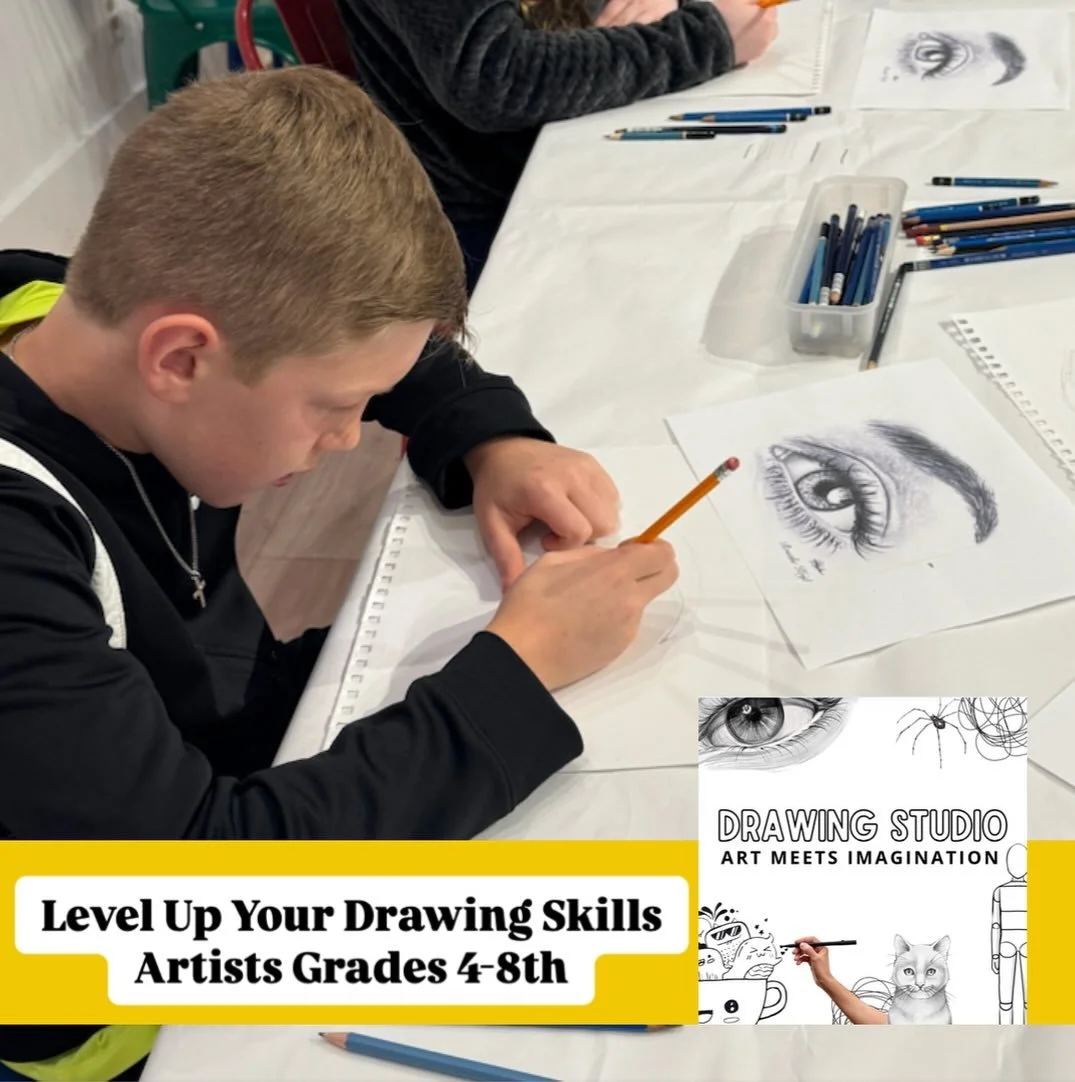 Our Drawing Studio on Thursdays at 5pm is a creative space where students in grades 4th-8th build confidence and skill while exploring the world of drawing. Artists learn core techniques like shading, perspective, proportion, and line work to create 