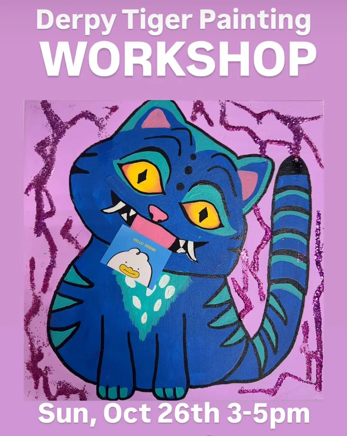 KPOP Demon Hunter Art Craze!
We have two upcoming workshops for fans! This Sun, Fri Oct 5th 3-5pm is our last Canvas Collage workshop. And we can&rsquo;t leave out the Derpy Tiger Character. Sun, Oct 26th from 3-5pm we will be painting him with acryl