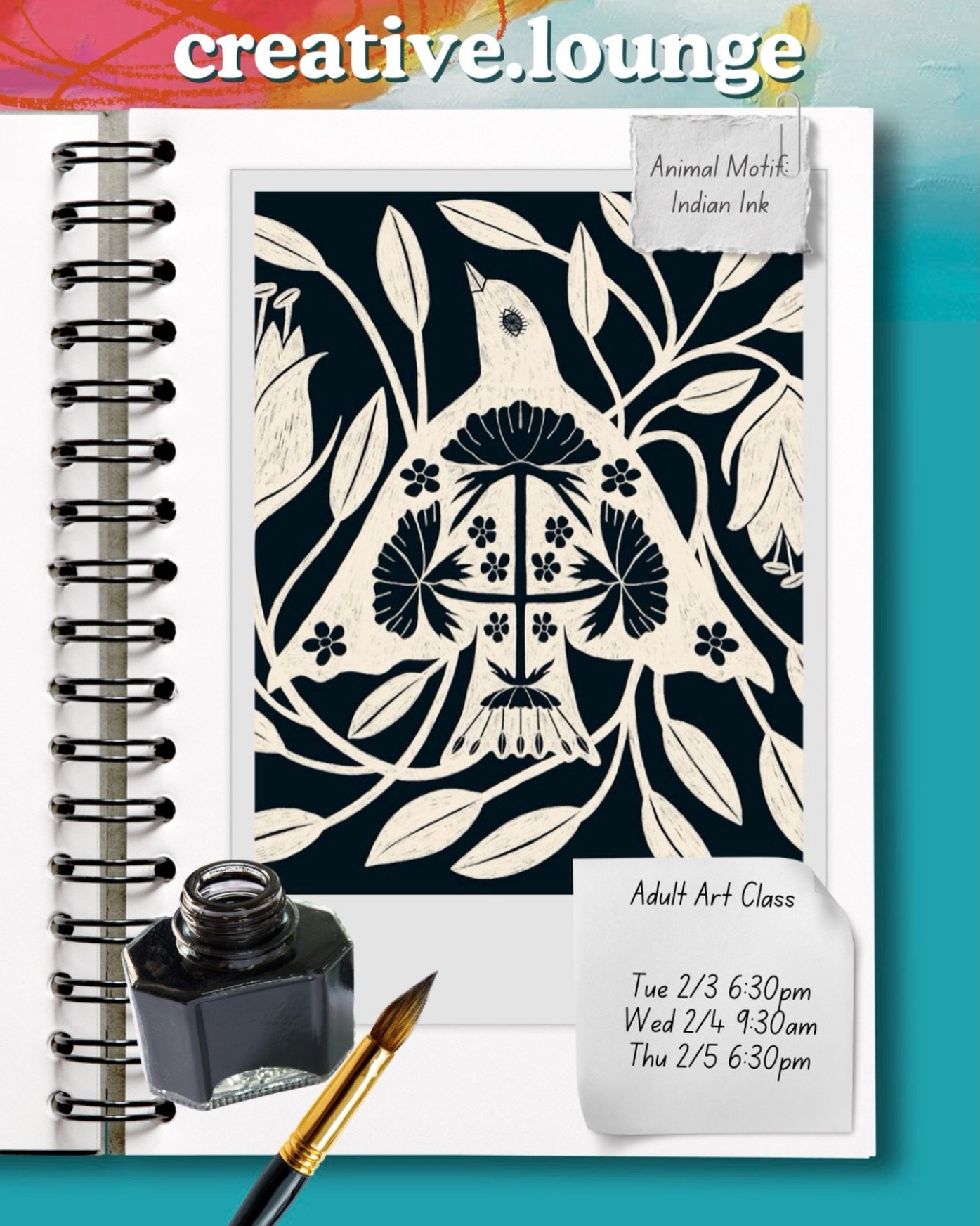 Join our Creative Lounge. We have an inspiring project planned for this week. We will work with Indian Ink and create beautiful black and white motifs. These classes are for adults and teens looking for time to spend creating, relaxing and enjoying t