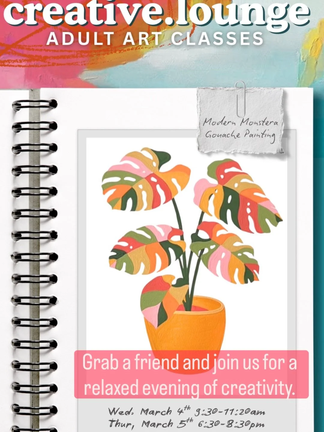 Monstera Gouache Painting Tonight! 🪴Thu, Mar 5th 6:30-8:30pm. Just a fun evening to slow down and get a little creative at our relaxed adult art night. No pressure, no experience needed.  Link in bio to register on our website&rsquo;s homepage.