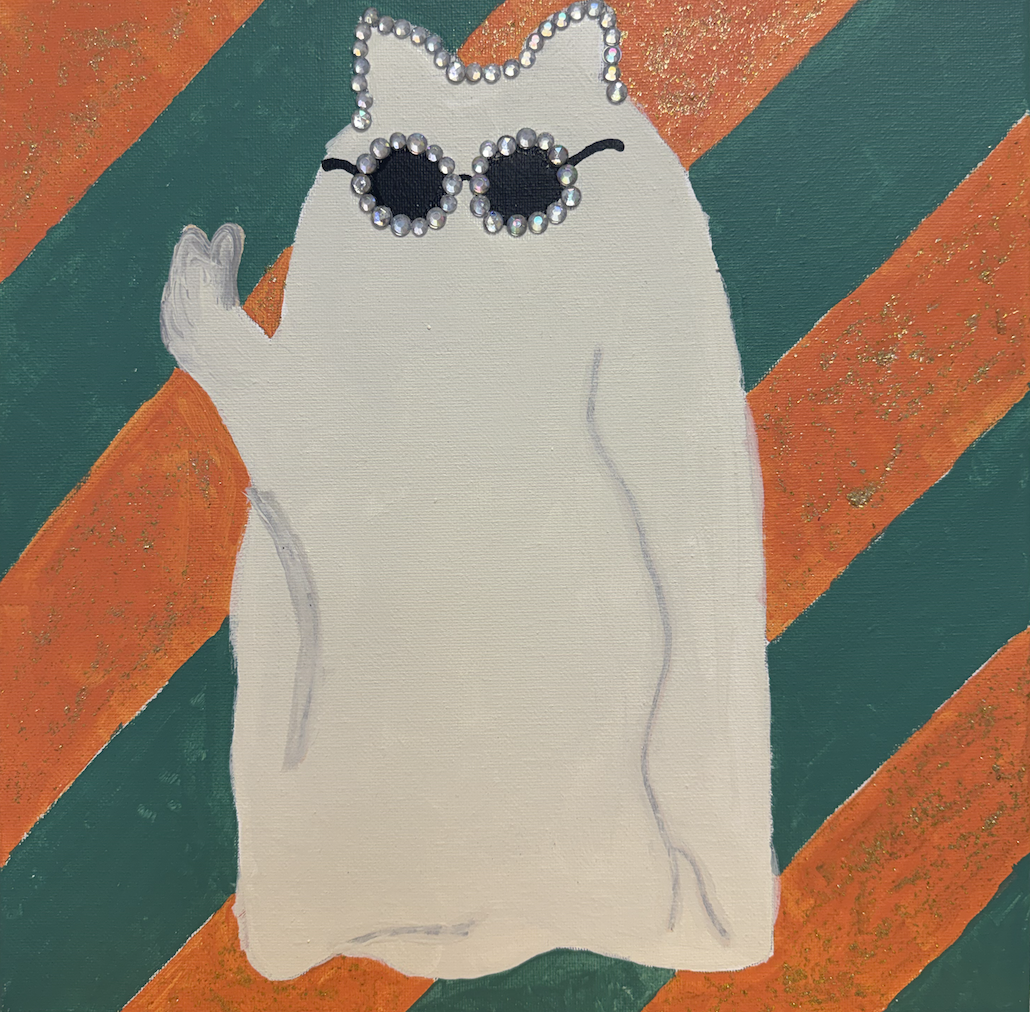 Cute Cat Ghost with gem sunglasses on