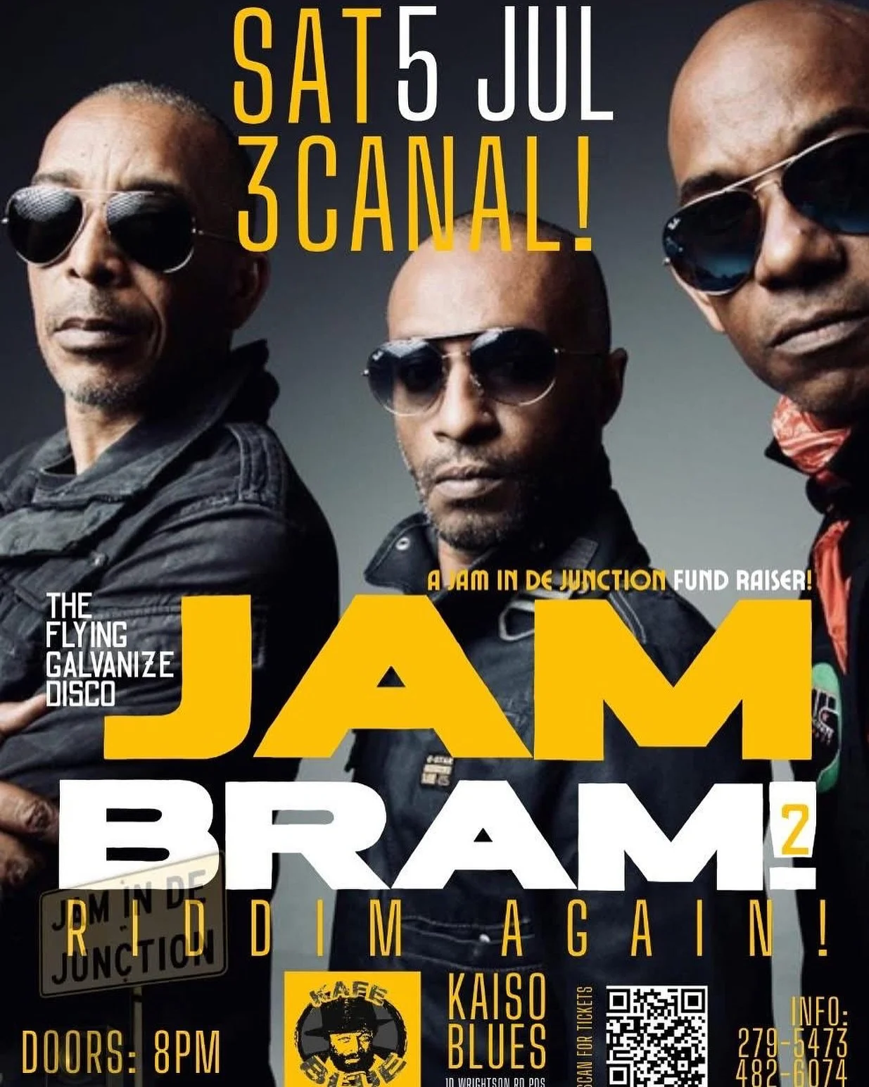 RIDDIM AGAIN! 🎶

Jam Bram 2 is ON! We linking up with some real warriors: Oscar B, DJ Rawkus, Flying Galvanize &amp; more. 3canal will be bringing de vibes, de music and de energy✨💃🏾🕺🏾

Come dong to @kafeblue.tt Saturday 5th July at 8PM
🎟️ Tick