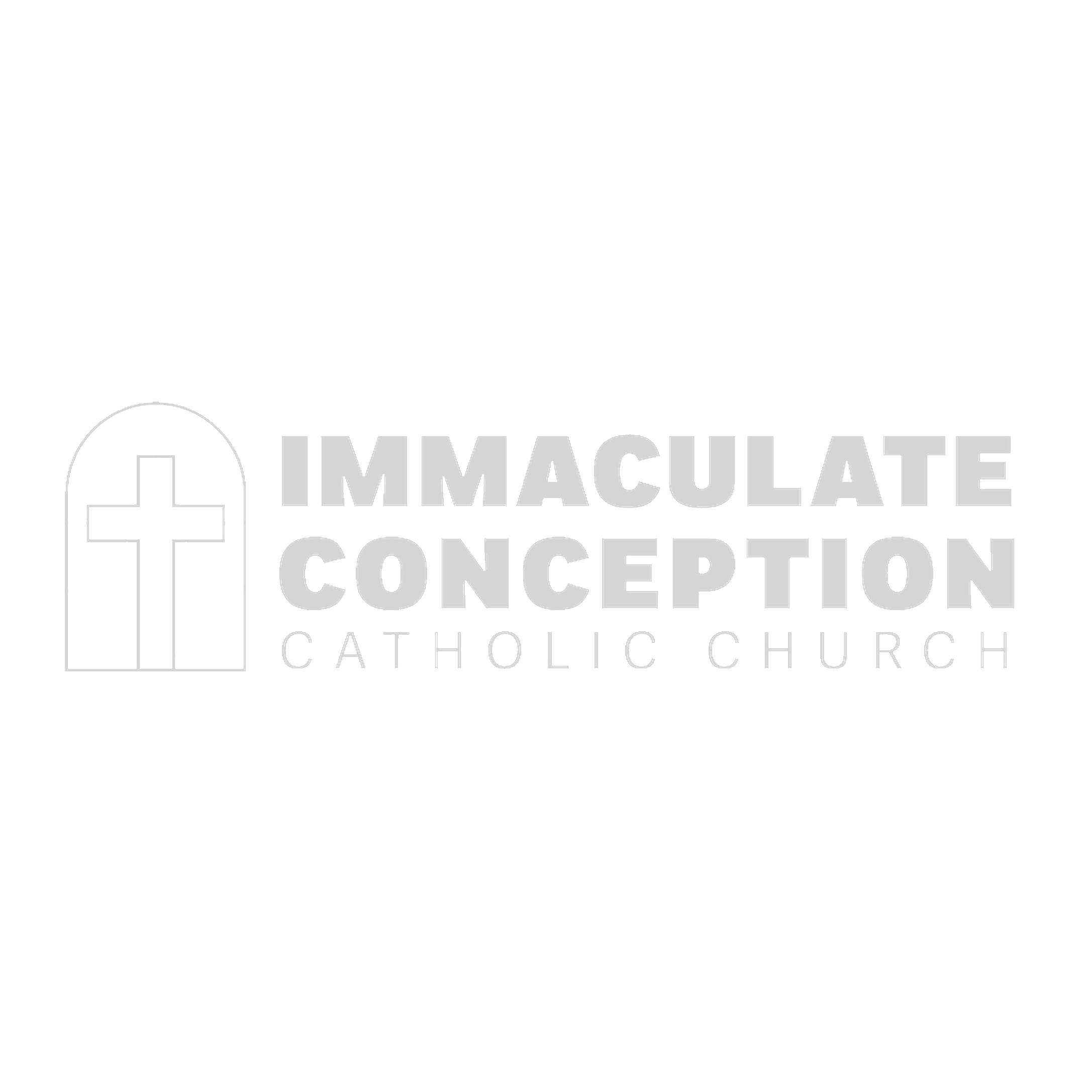 Logo of Immaculate Conception Catholic Church, featuring a white cross inside a circle with a black background and white text