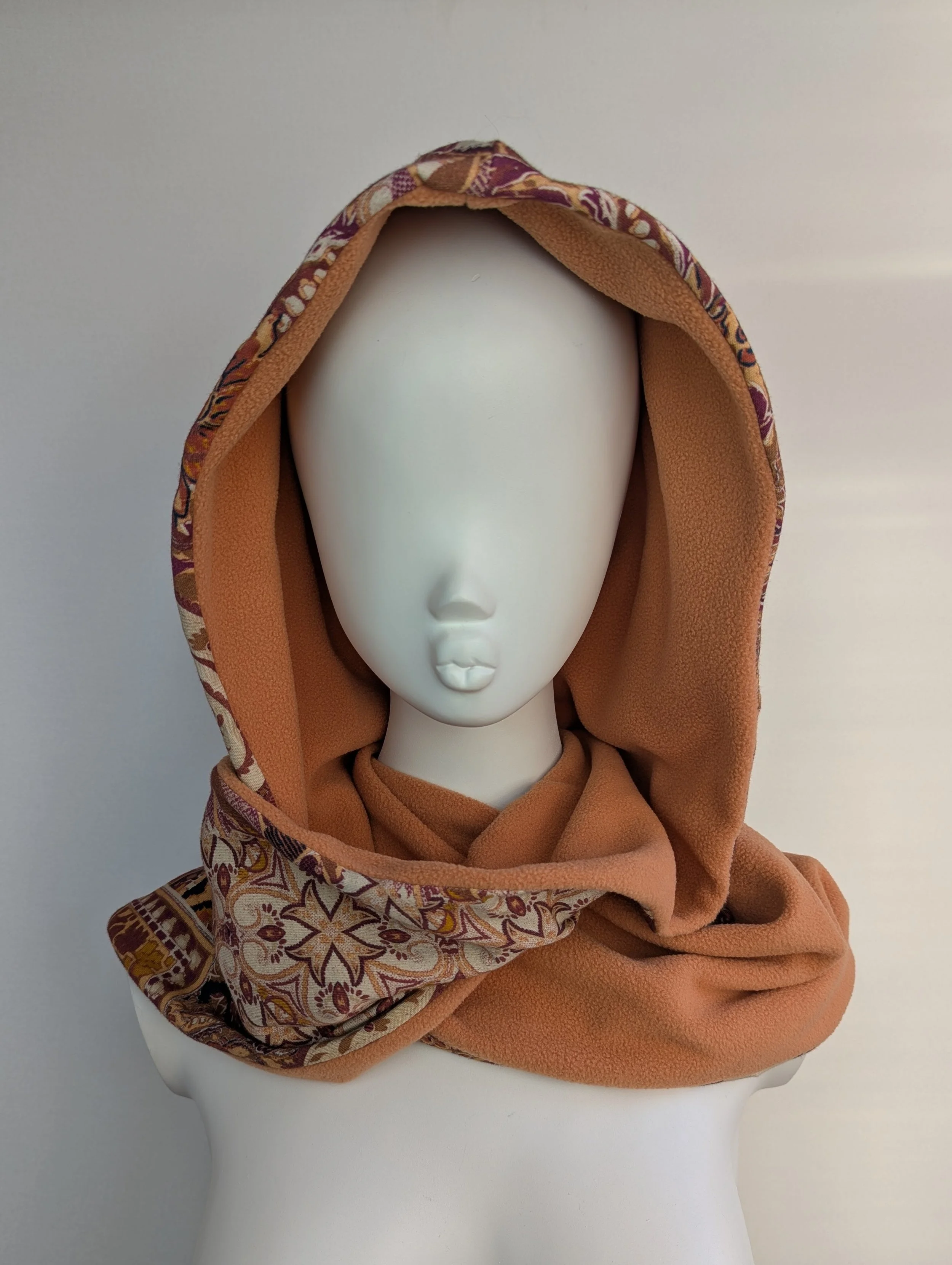 Peach Floral Aztec Print Pixie Hooded Scarf.jpg