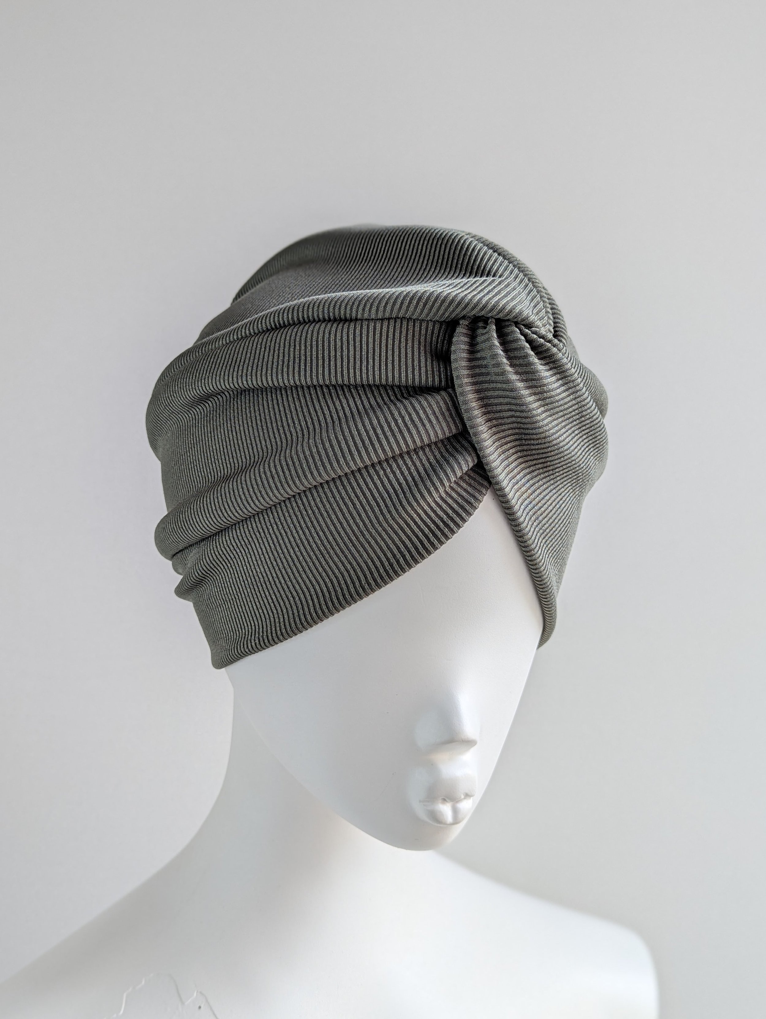 Khaki Green Ribbed Jersey Twist Turban Hat