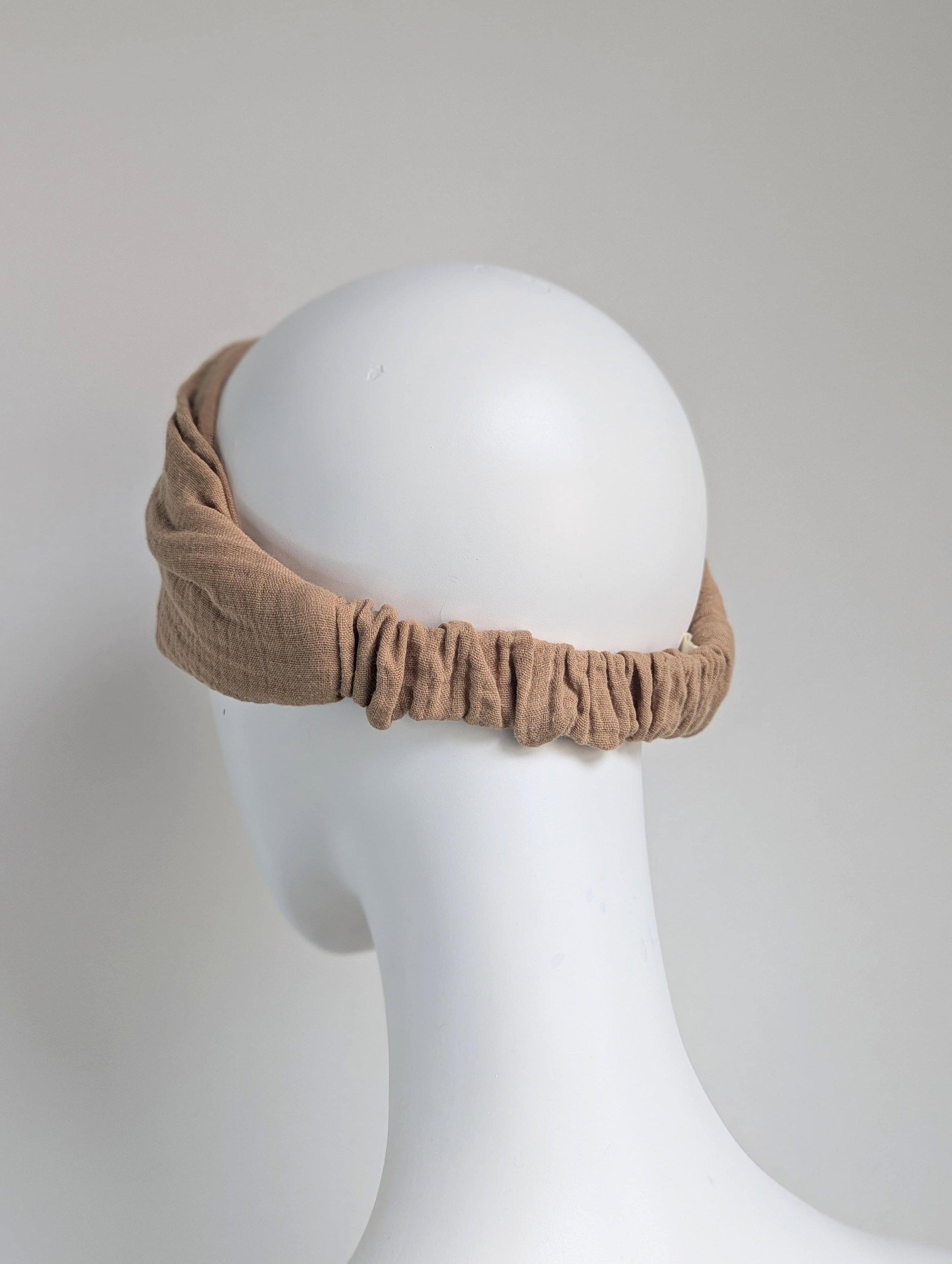 Beige cotton gauze turban twist headband back view