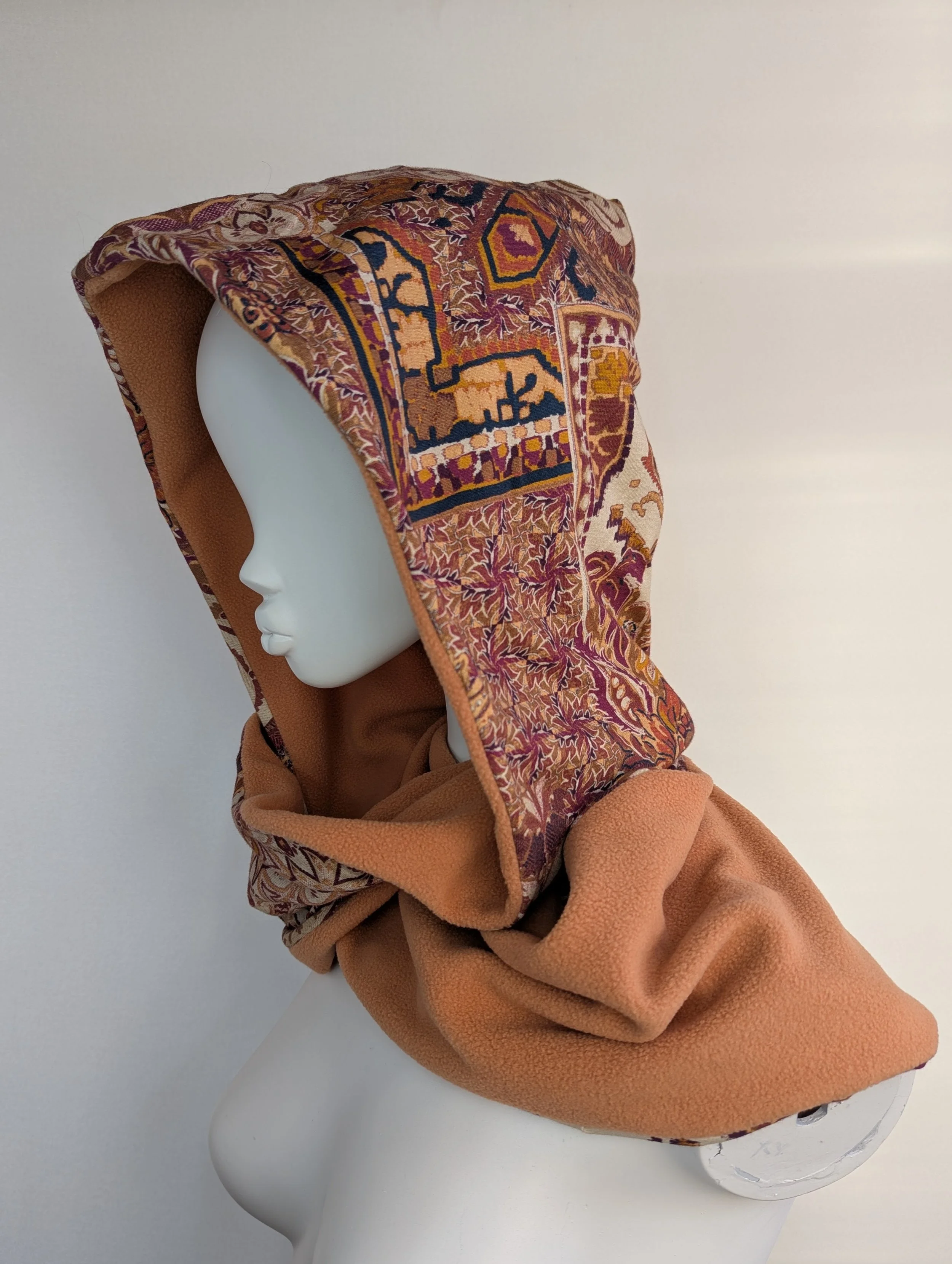 Peach Floral Aztec Print Pixie Hooded Scarf.2.jpg