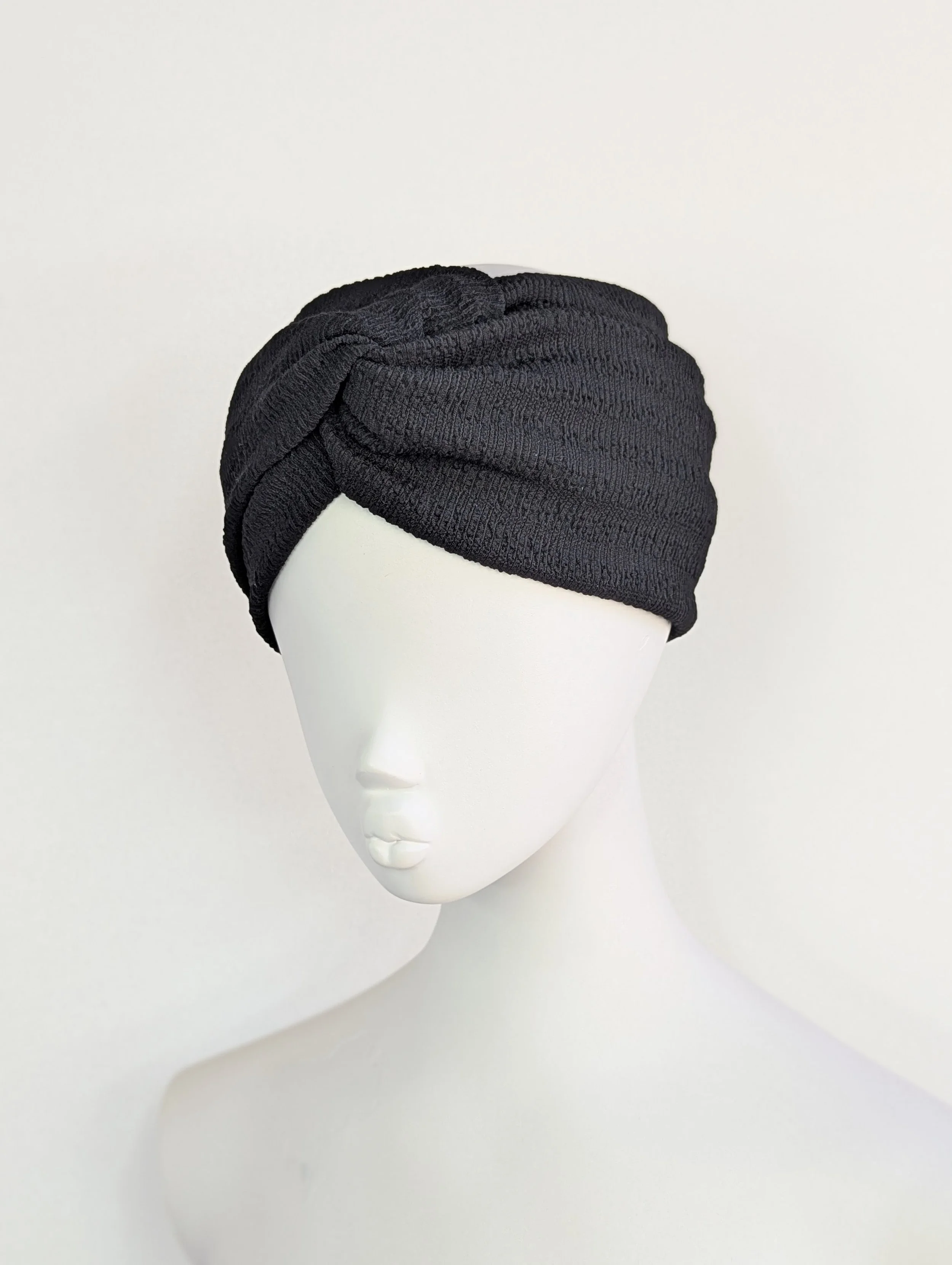Black Popcorn Textured Wide Turban Twist Headband