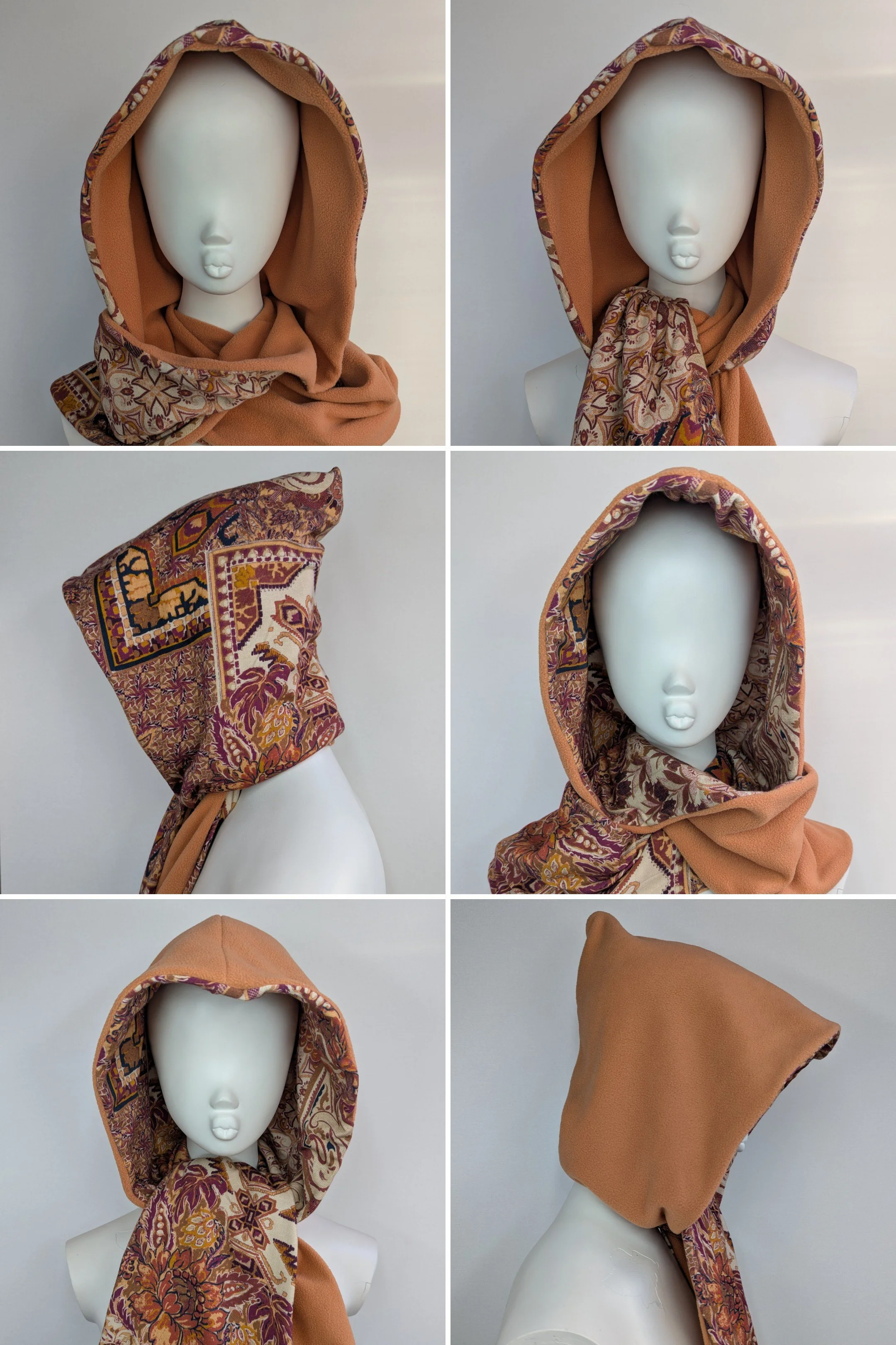 Peach Floral Aztec Print Pixie Hooded Scarf.COLLAGE.jpg