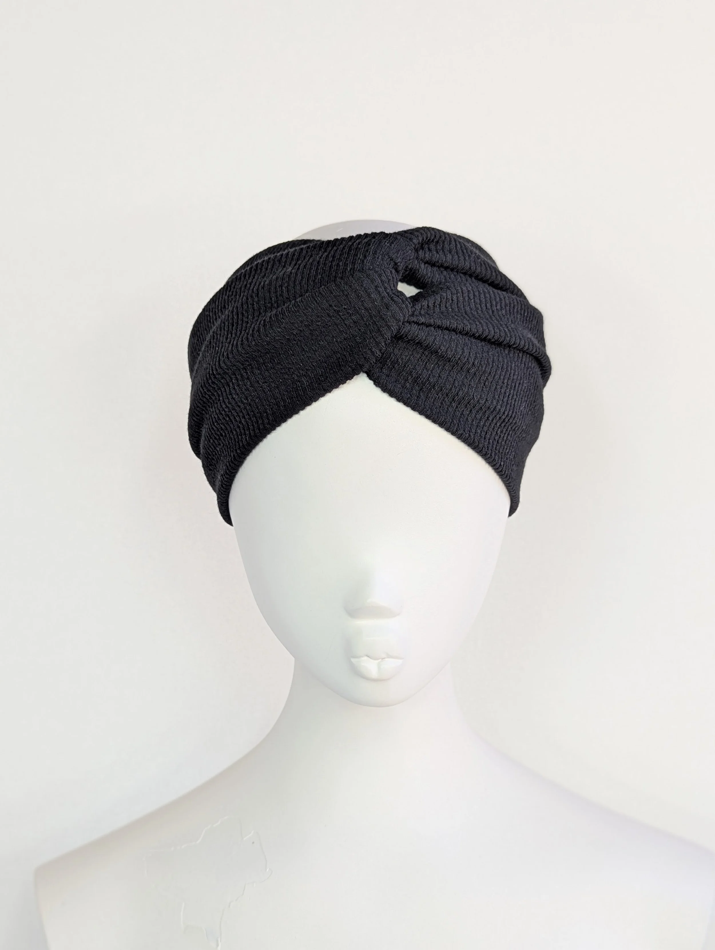 Black Ribbed Cotton Wide Turban Twist Headband